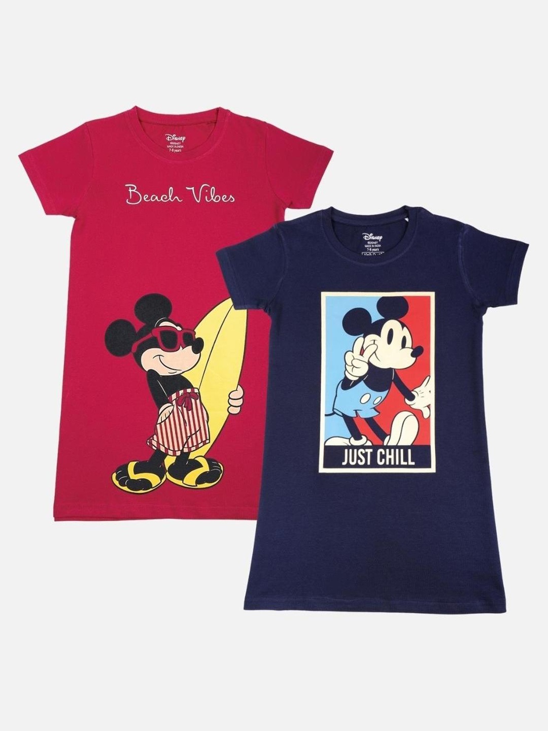 

Nap Chief Pack Of 2 Girls Mickey Mouse Printed Top Nightdress, Navy blue