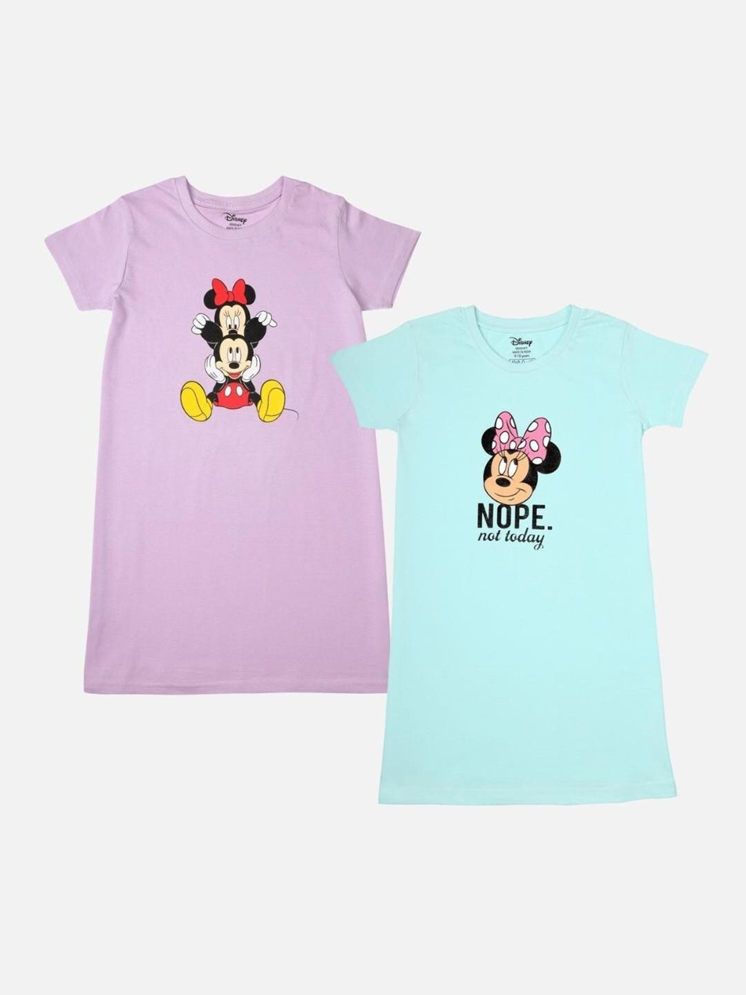 

Nap Chief Girls Blue & Violet Pack of 2 Mickey & Minnie Pure Cotton A-Line Nightdress