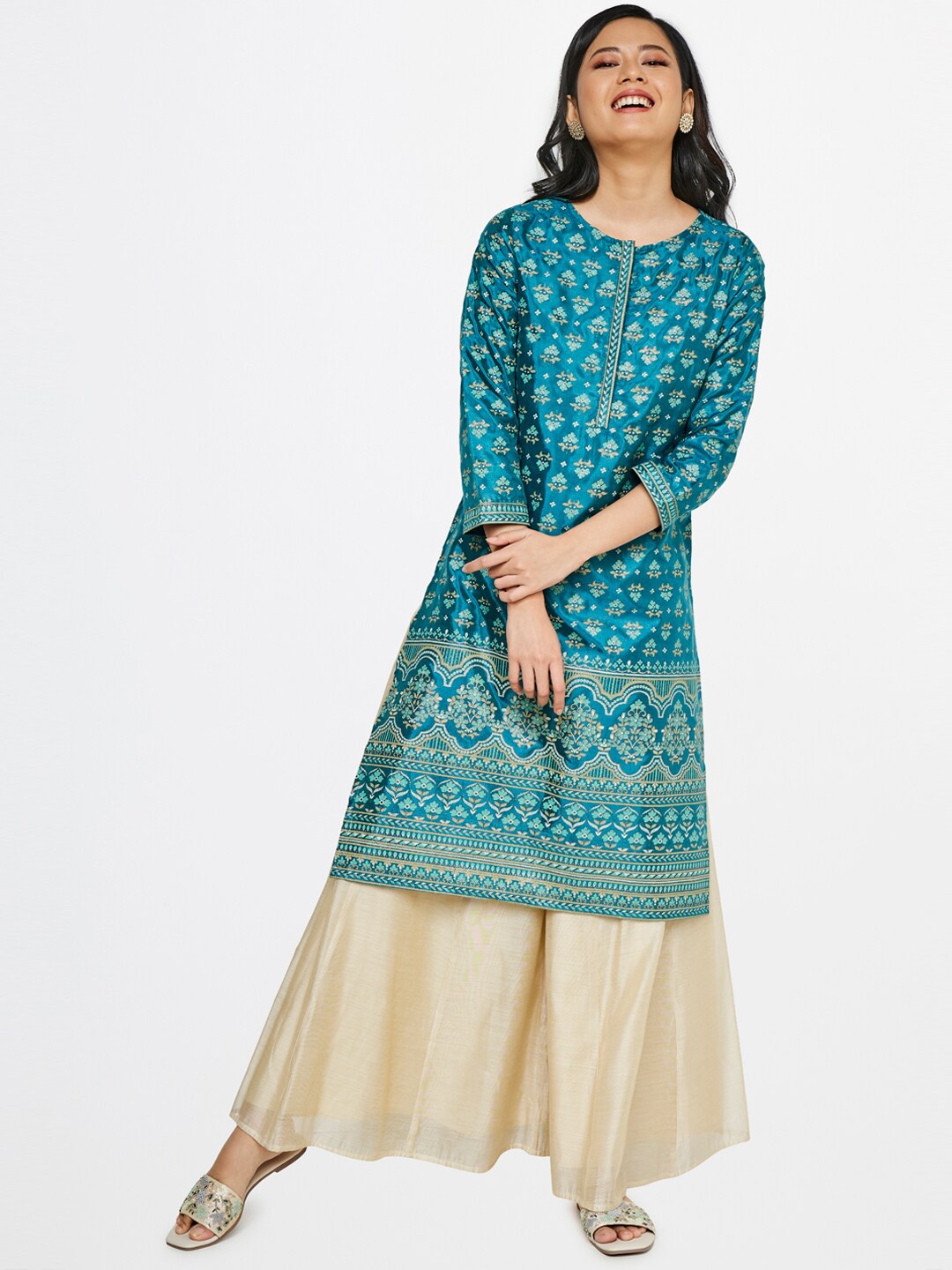 Global Desi Women Green Ethnic Motifs Printed Kurta