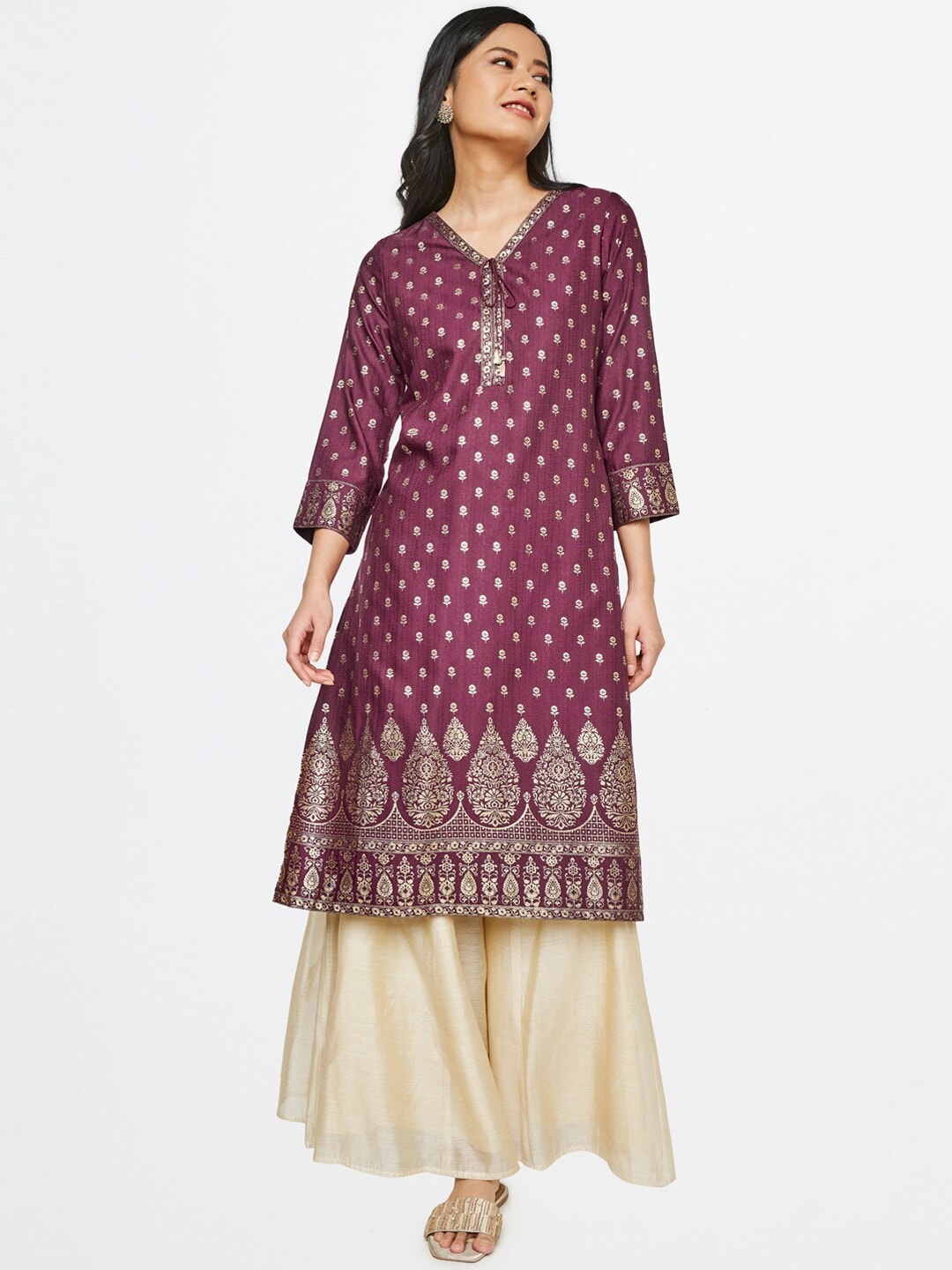 

Global Desi Women Purple Ethnic Motifs Printed Kurta