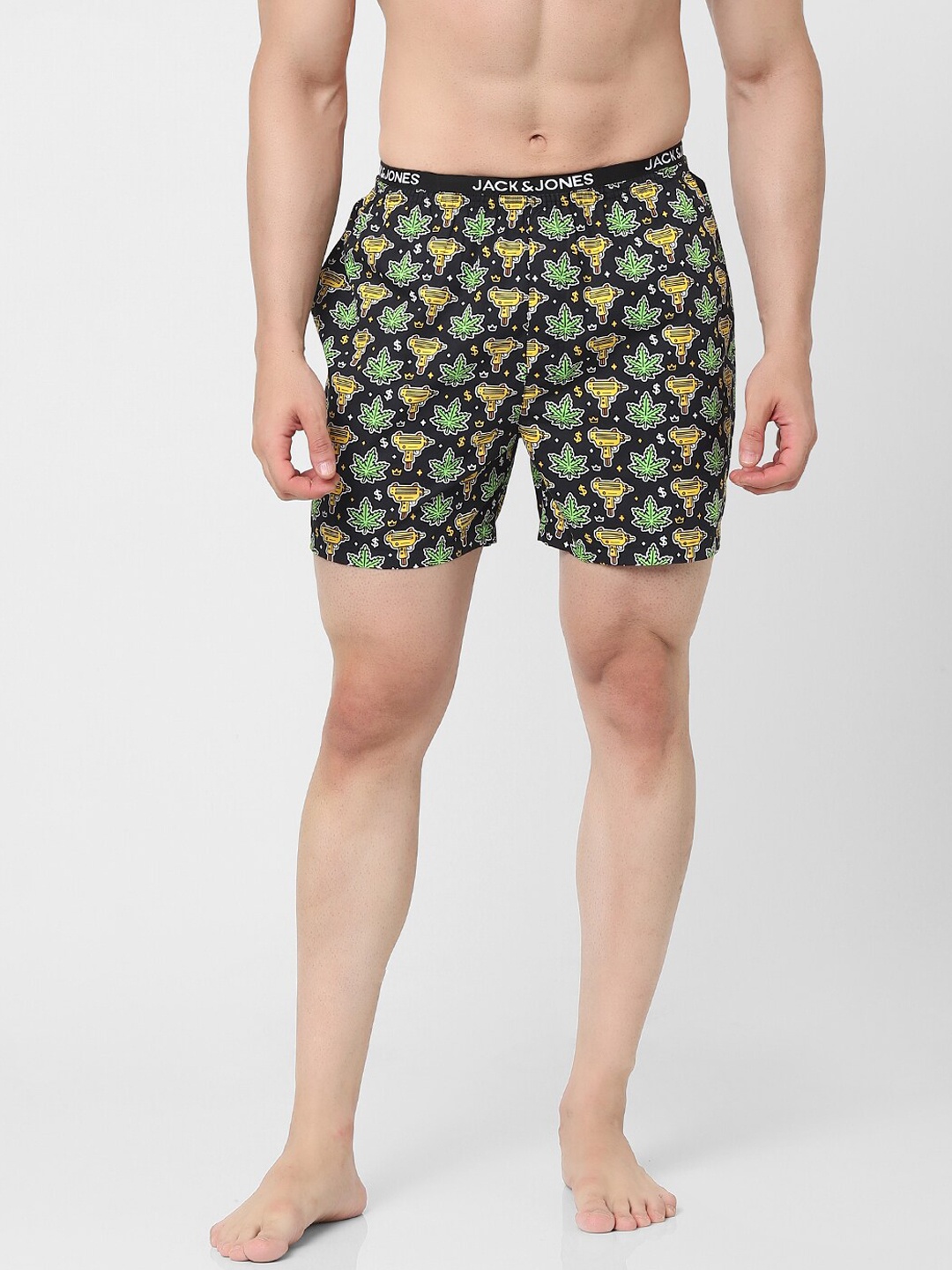 

Jack & Jones Men Black & Yellow Printed Cotton Boxer