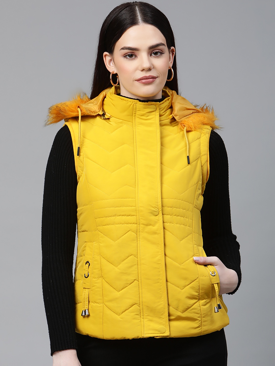 

Foreign Culture By Fort Collins Women Yellow Faux Fur Parka Jacket