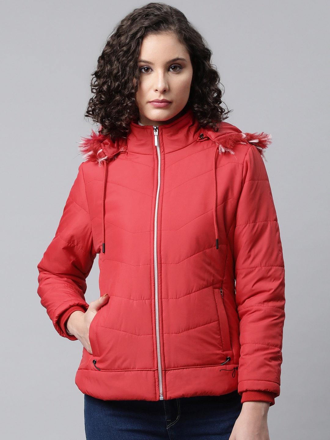 

Foreign Culture By Fort Collins Women Red Solid Hooded Parka Jacket