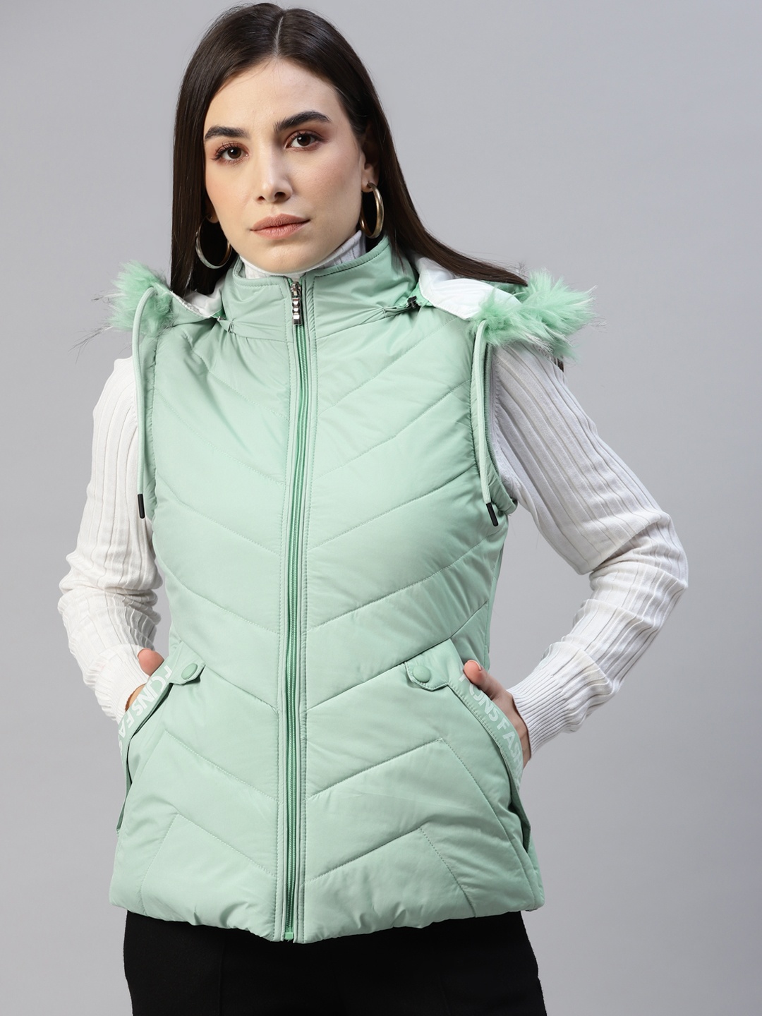 

Foreign Culture By Fort Collins Women Green Parka Jacket with Detachable Hood