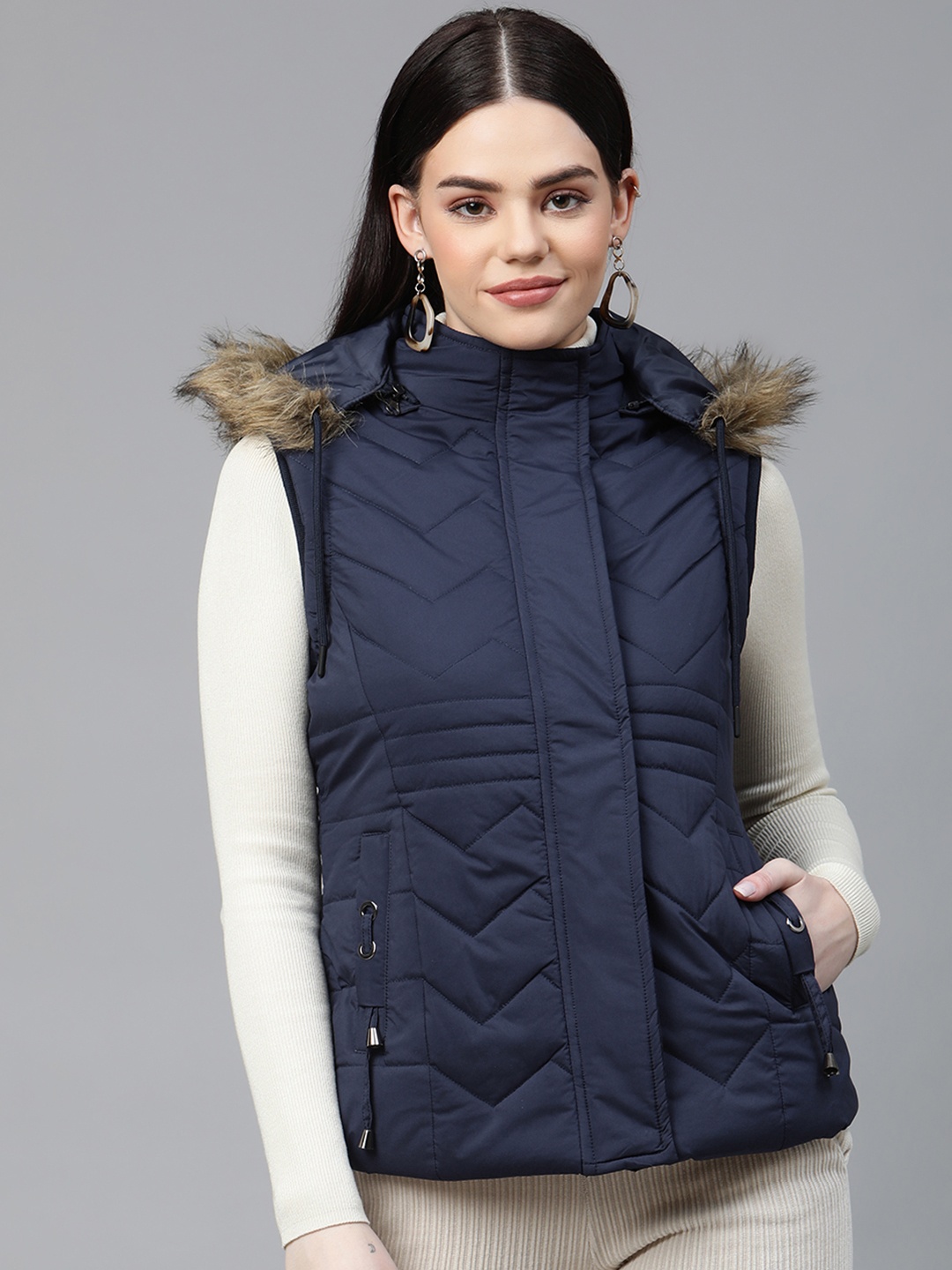 

Foreign Culture By Fort Collins Women Navy Blue Faux Fur Parka Jacket