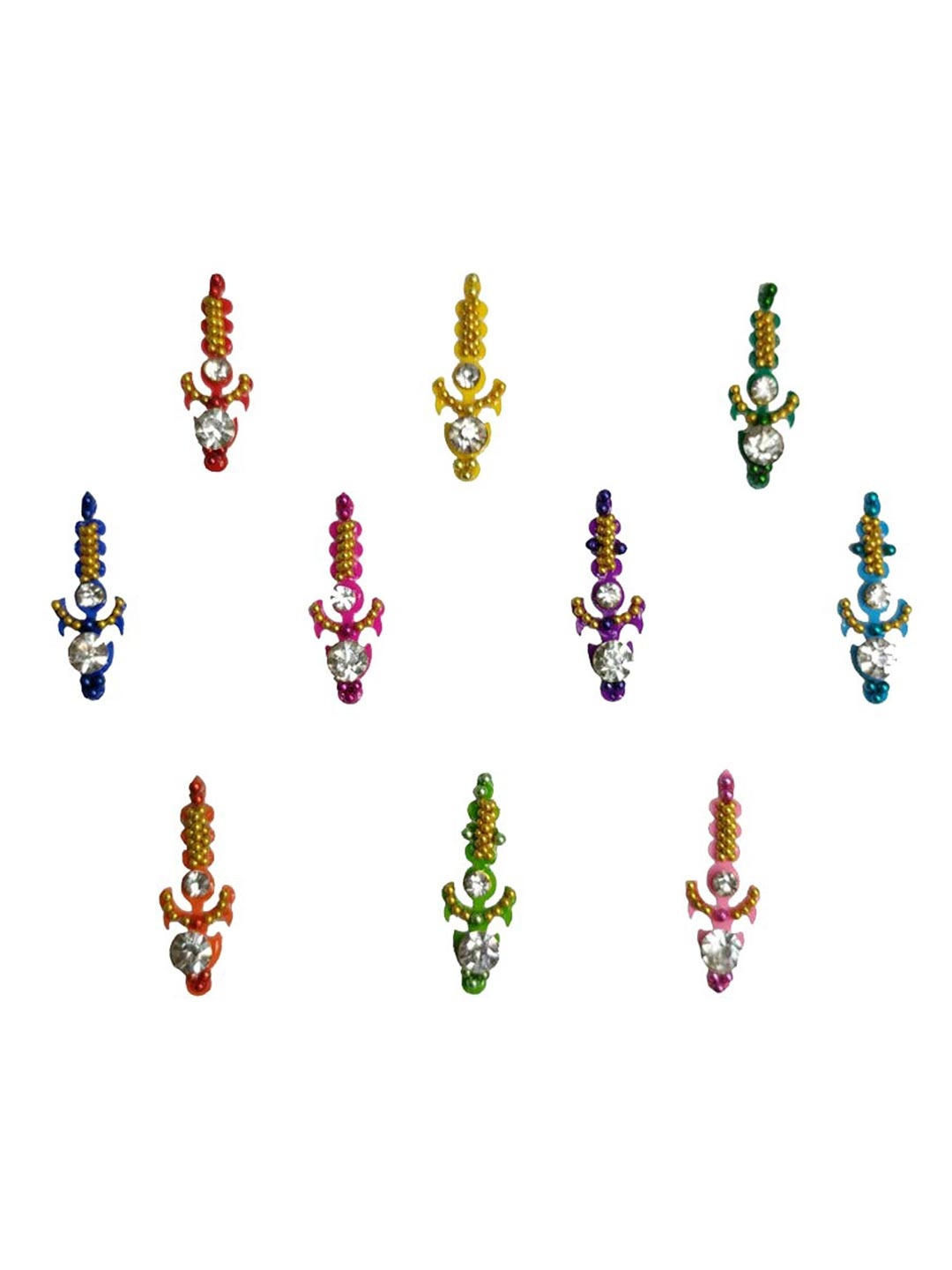 Comet Busters Pack of 10 Multicoloured Traditional Designer Bindis, Multi