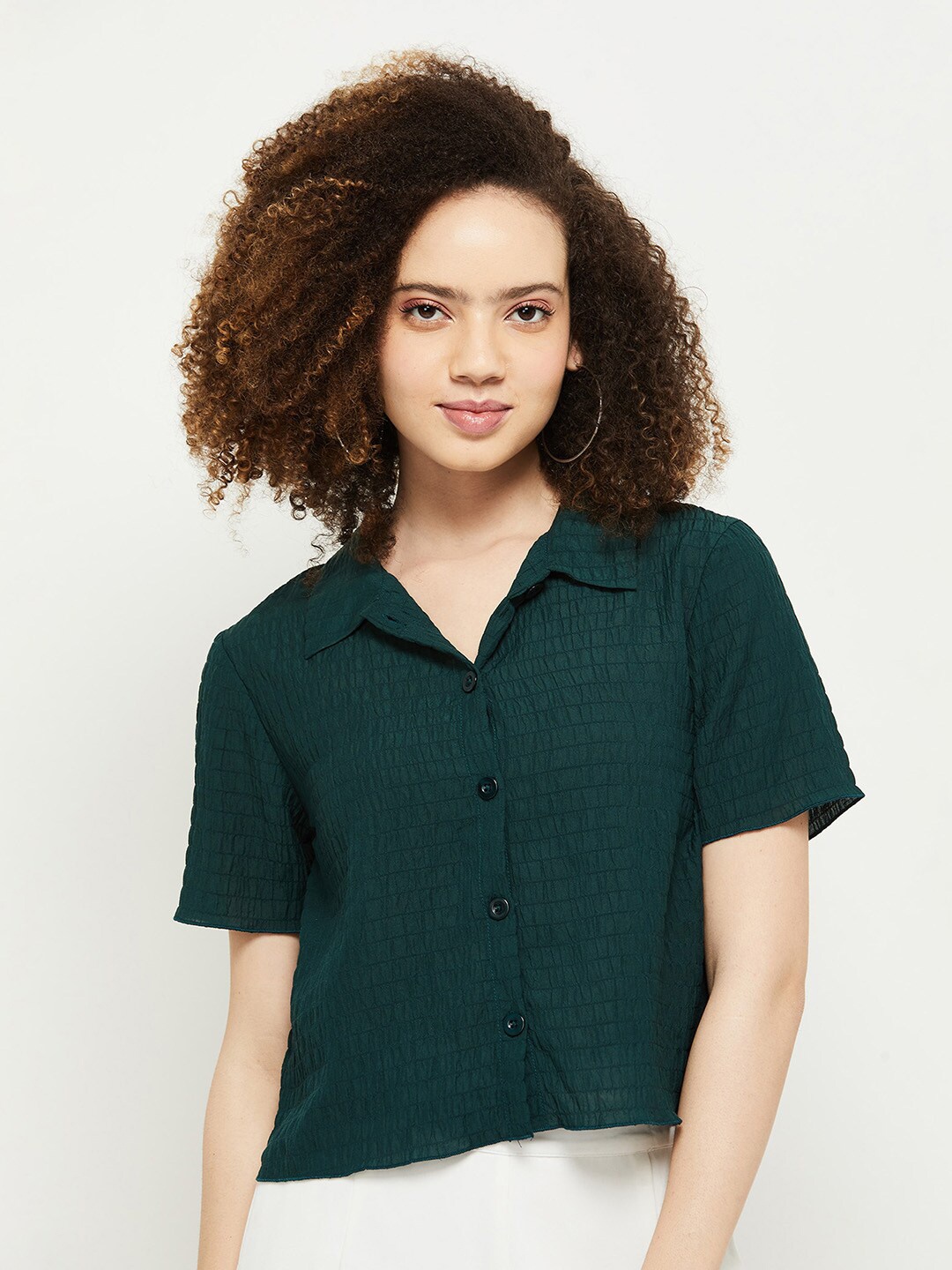 

max Women Green Checked Casual Shirt