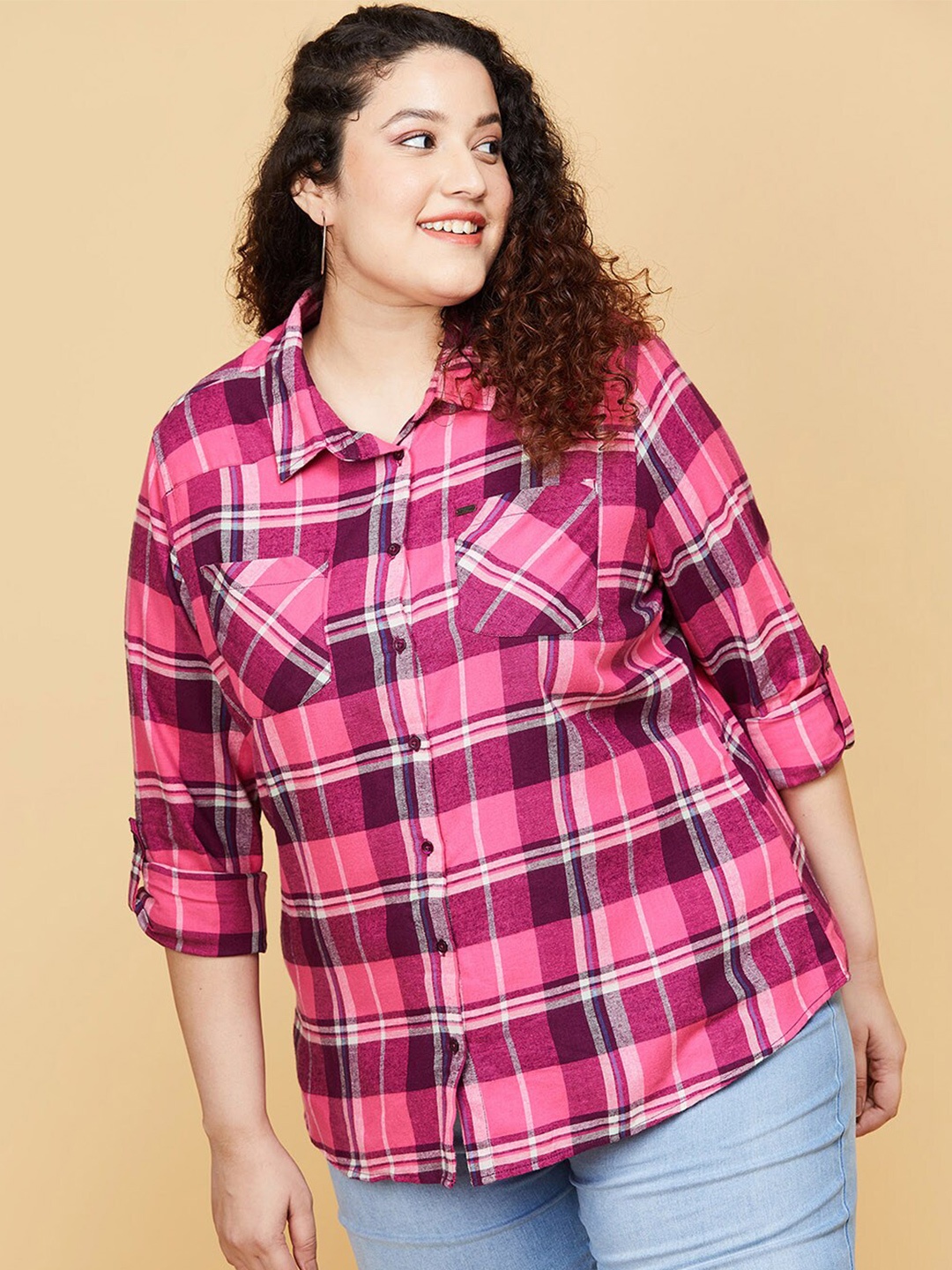 

max Women Fuchsia Tartan Checks Checked Casual Shirt