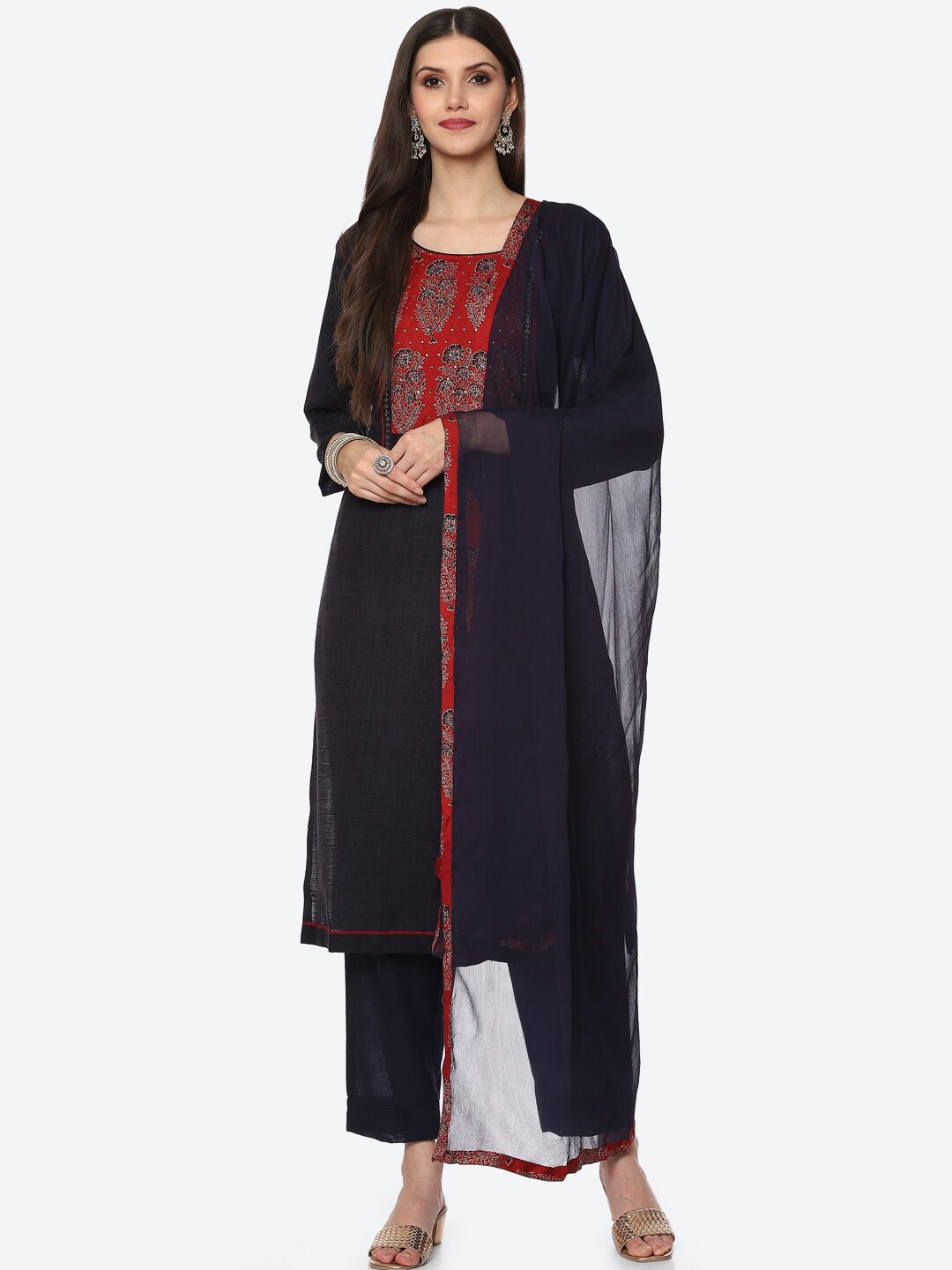 

Biba Women Blue & Red Printed Unstitched Dress Material