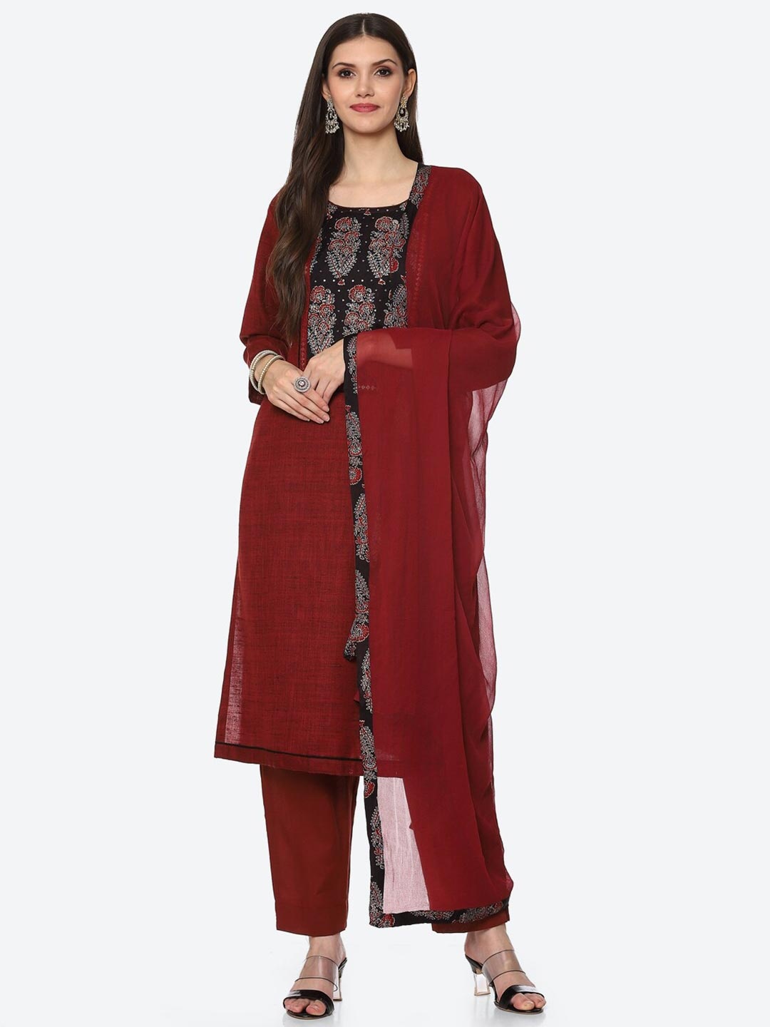 

Biba Maroon & Black Printed Unstitched Dress Material