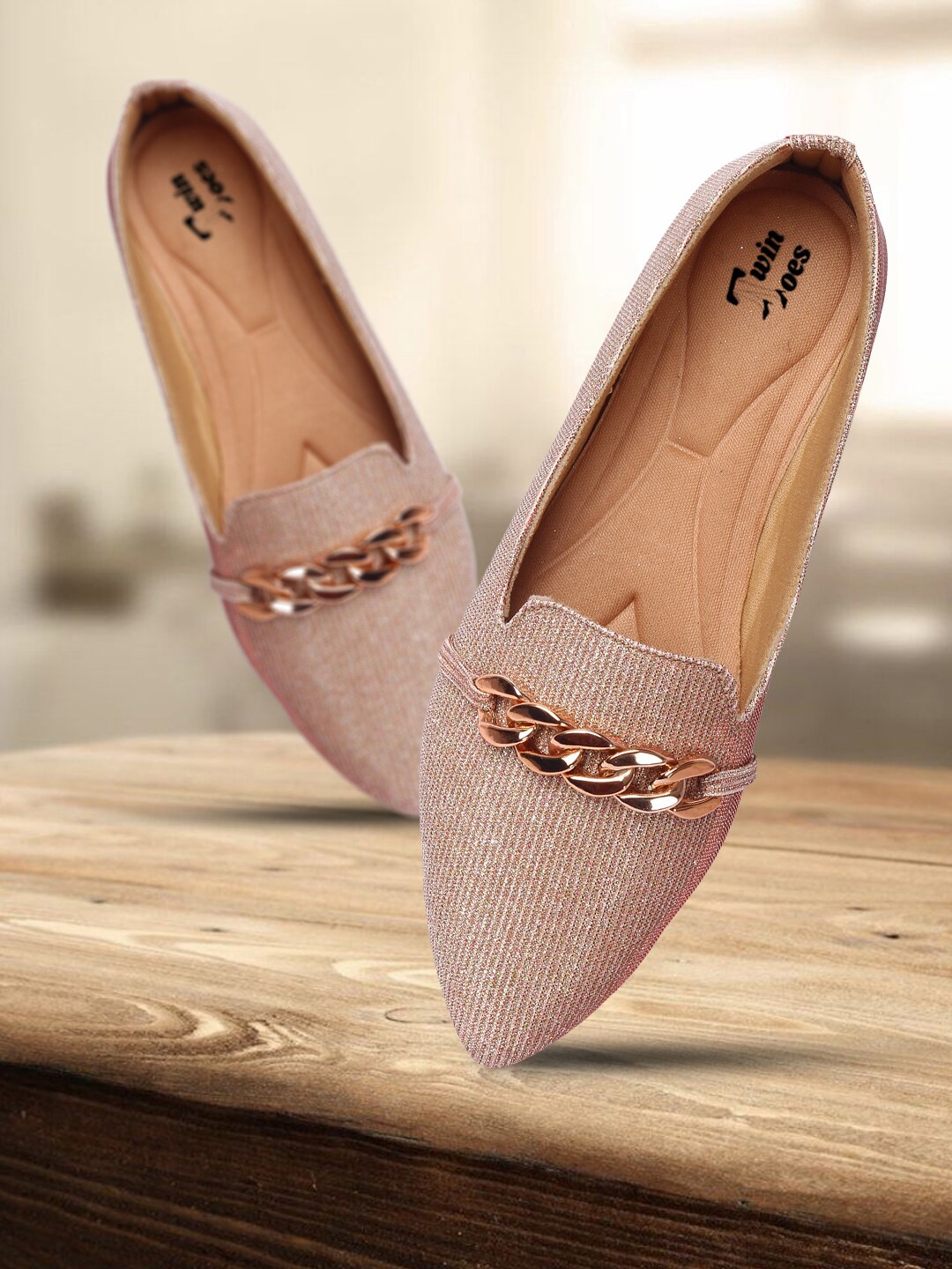 

TWIN TOES Women Pink Printed Party Ballerinas Flats