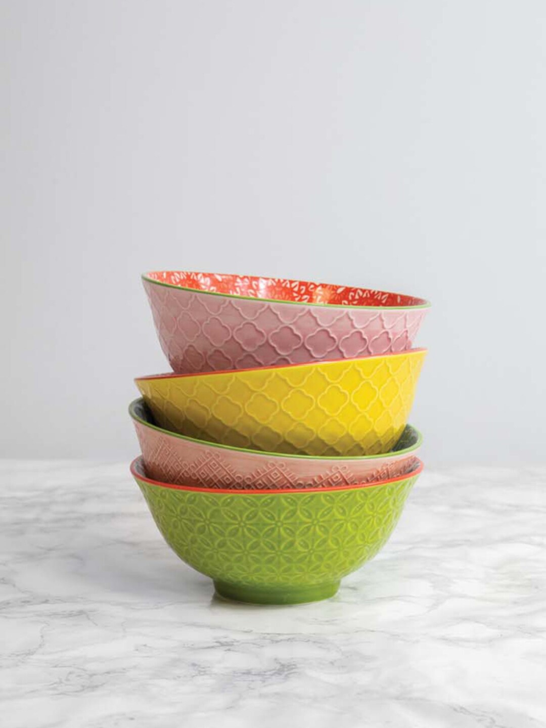 

KitchenCraft Set Of 4 Dishwasher And Microwave Safe Floral Printed Ceramic Glossy Bowls, Yellow