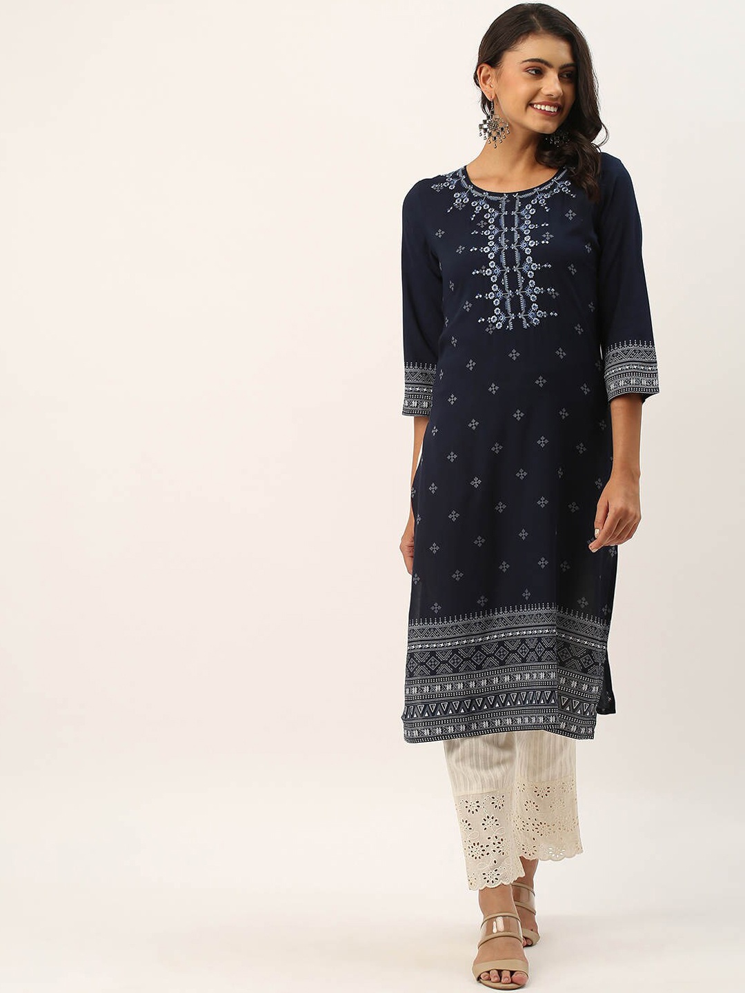 

ZOLA Women Blue Print Embroidered Kurta