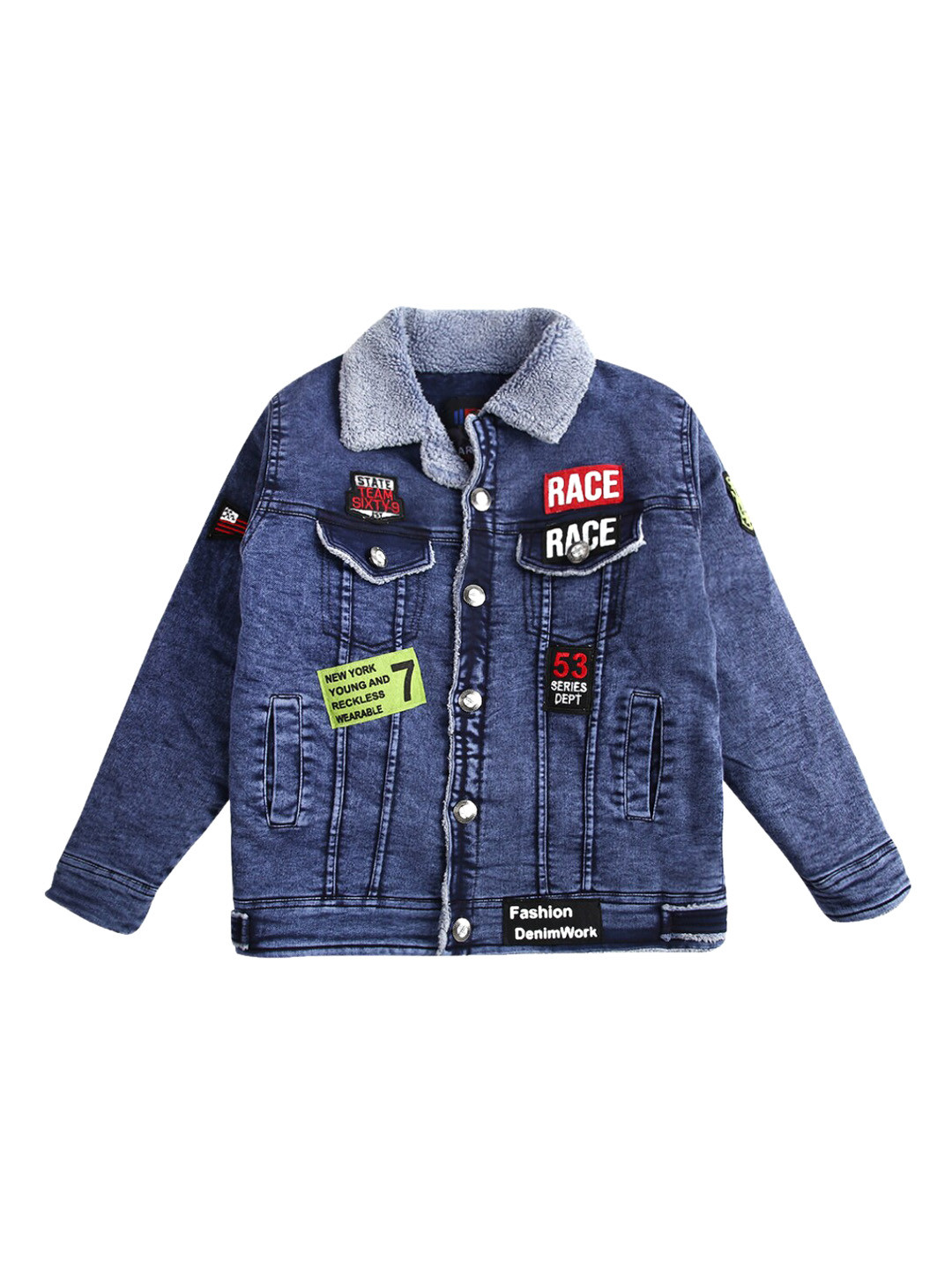 

V-Mart Boys Blue Lightweight Denim Jacket with Patchwork
