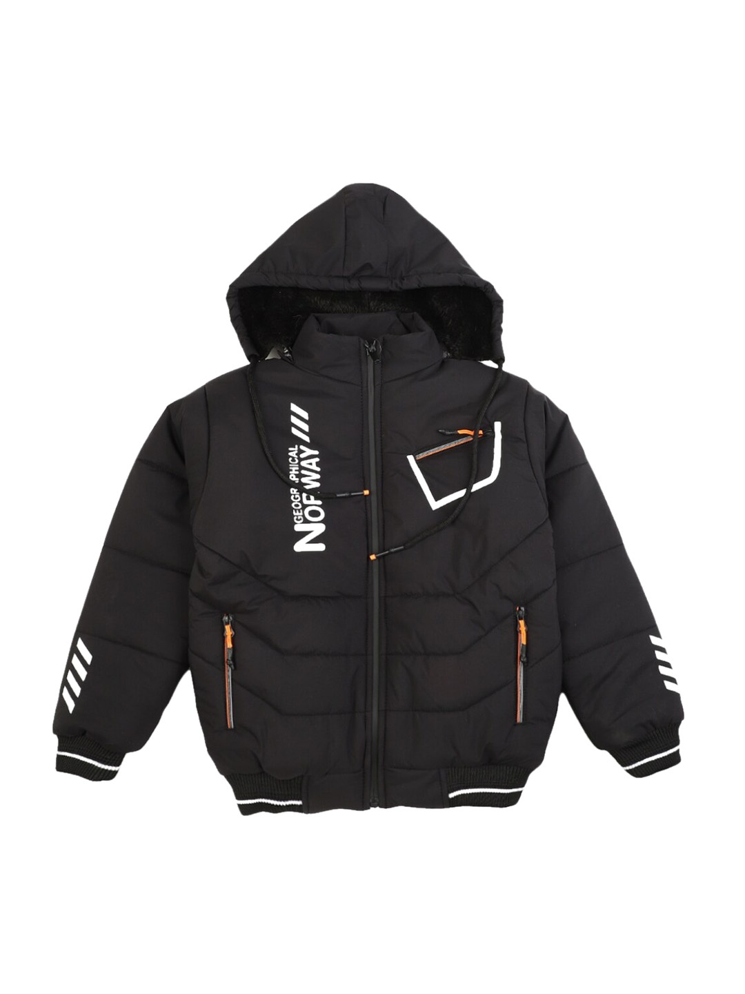 

V-Mart Boys Black White Typography Lightweight Padded Jacket