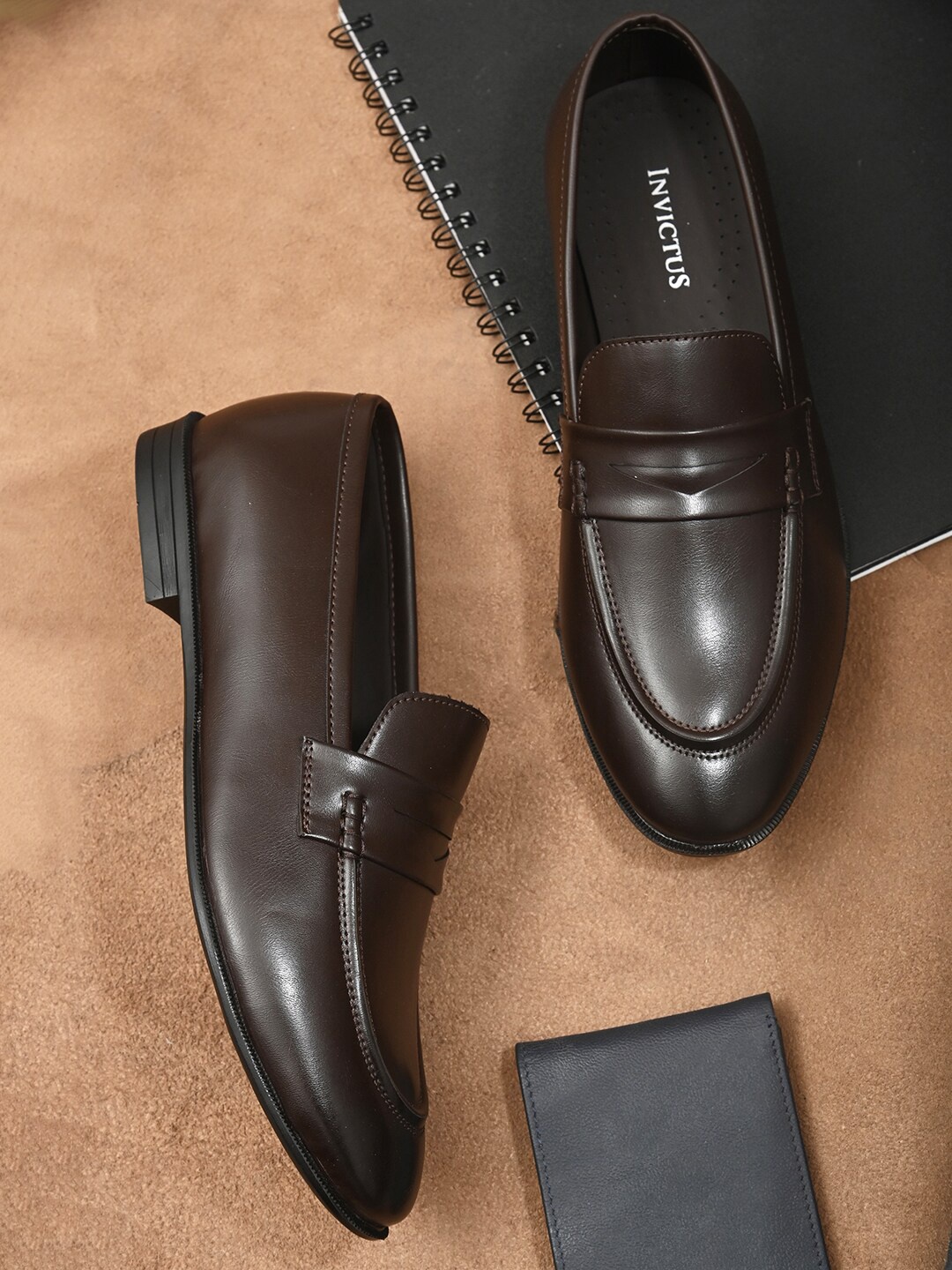 

INVICTUS Men Brown Solid Leather Formal Slip-On
