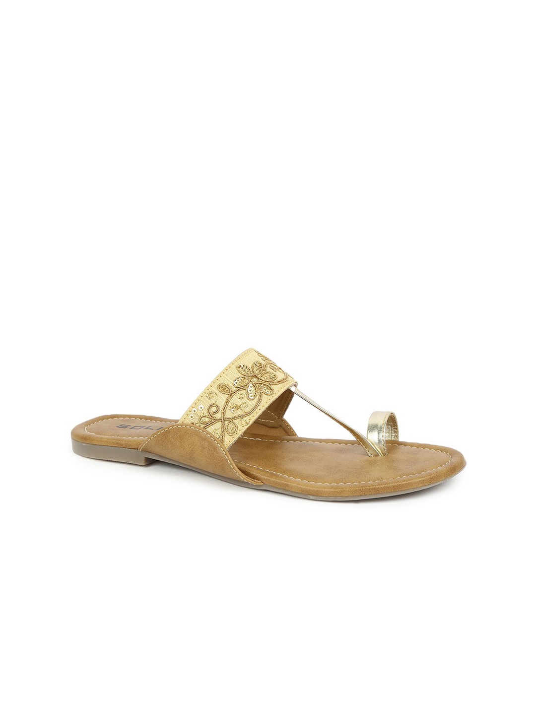 

SOLES Women Beige Embellished Ethnic One Toe Flats
