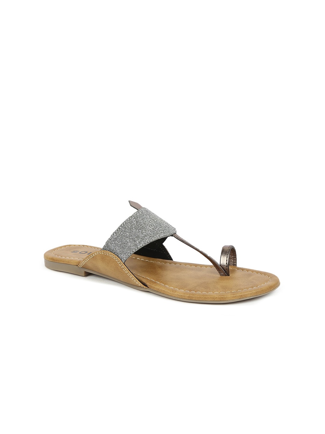 

SOLES Women Gunmetal-Toned Textured One Toe Flats, Metallic
