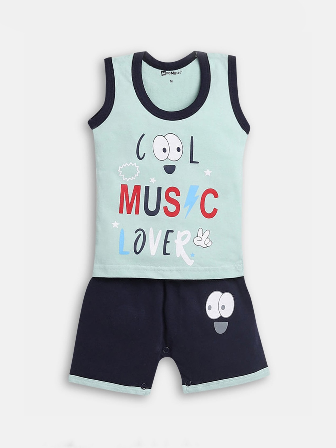 

Hopscotch Boys Green & Navy Blue Printed T-shirt with Shorts