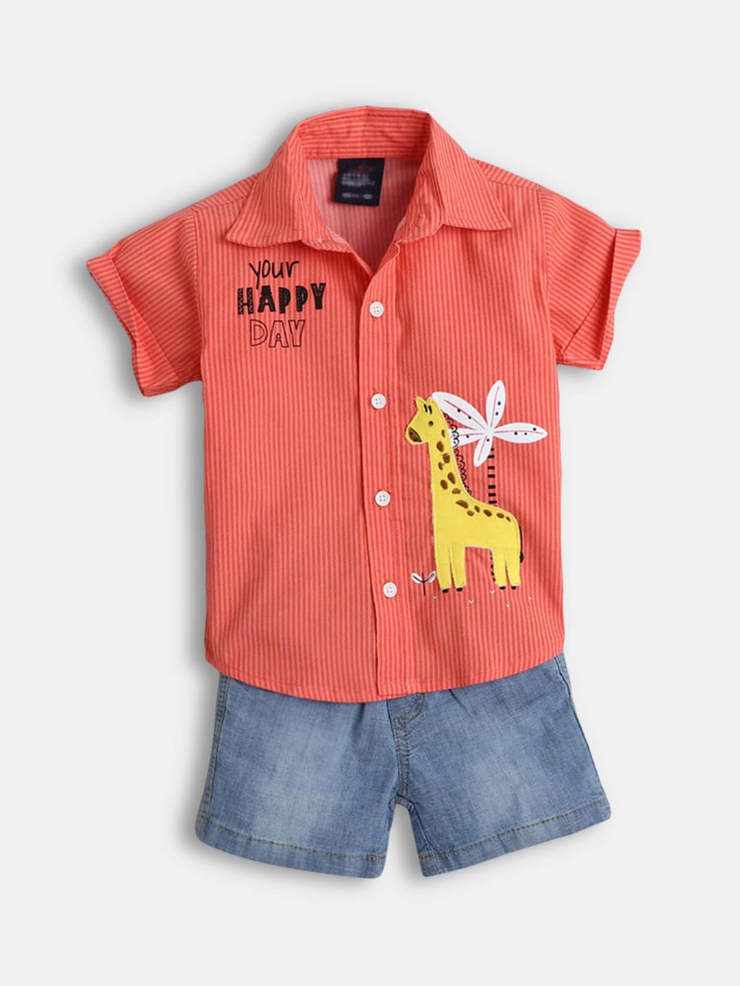

Hopscotch Boys Coral & Blue Striped Shirt with Shorts