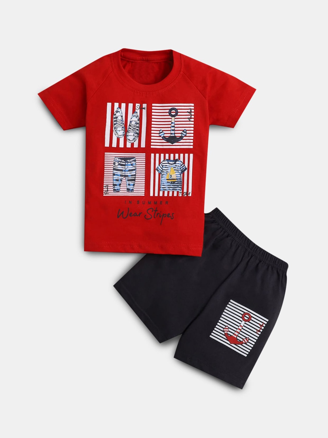 

Hopscotch Boys Red & Black Printed T-shirt with Shorts