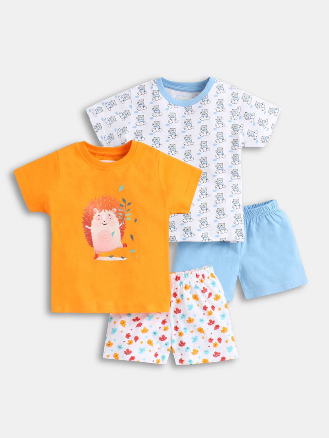 

Hopscotch Boys Blue & Orange Printed T-shirt with Shorts set Pack of 2