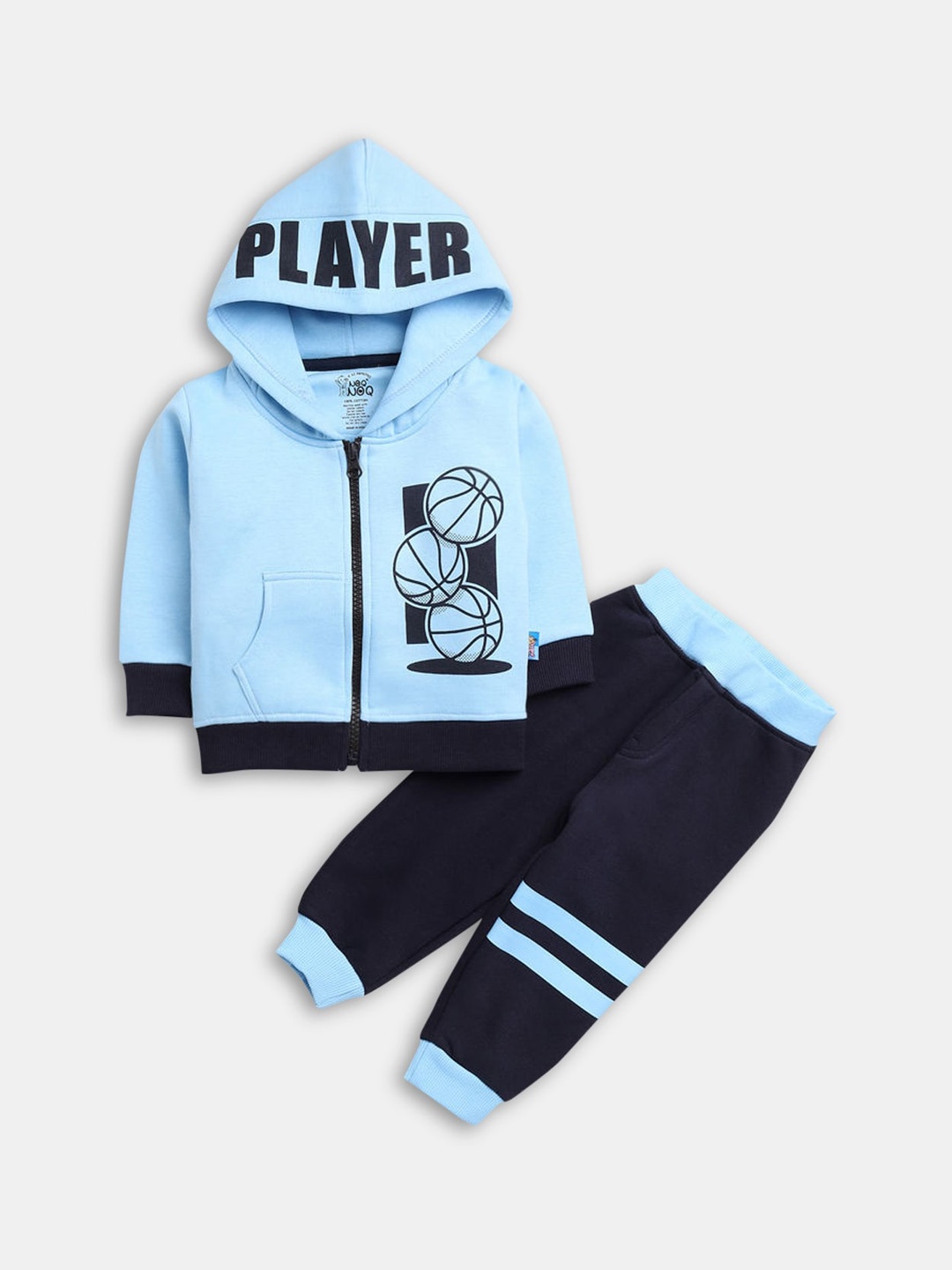 

Hopscotch Boys Blue & Black Printed Pure Cotton Top with Trousers