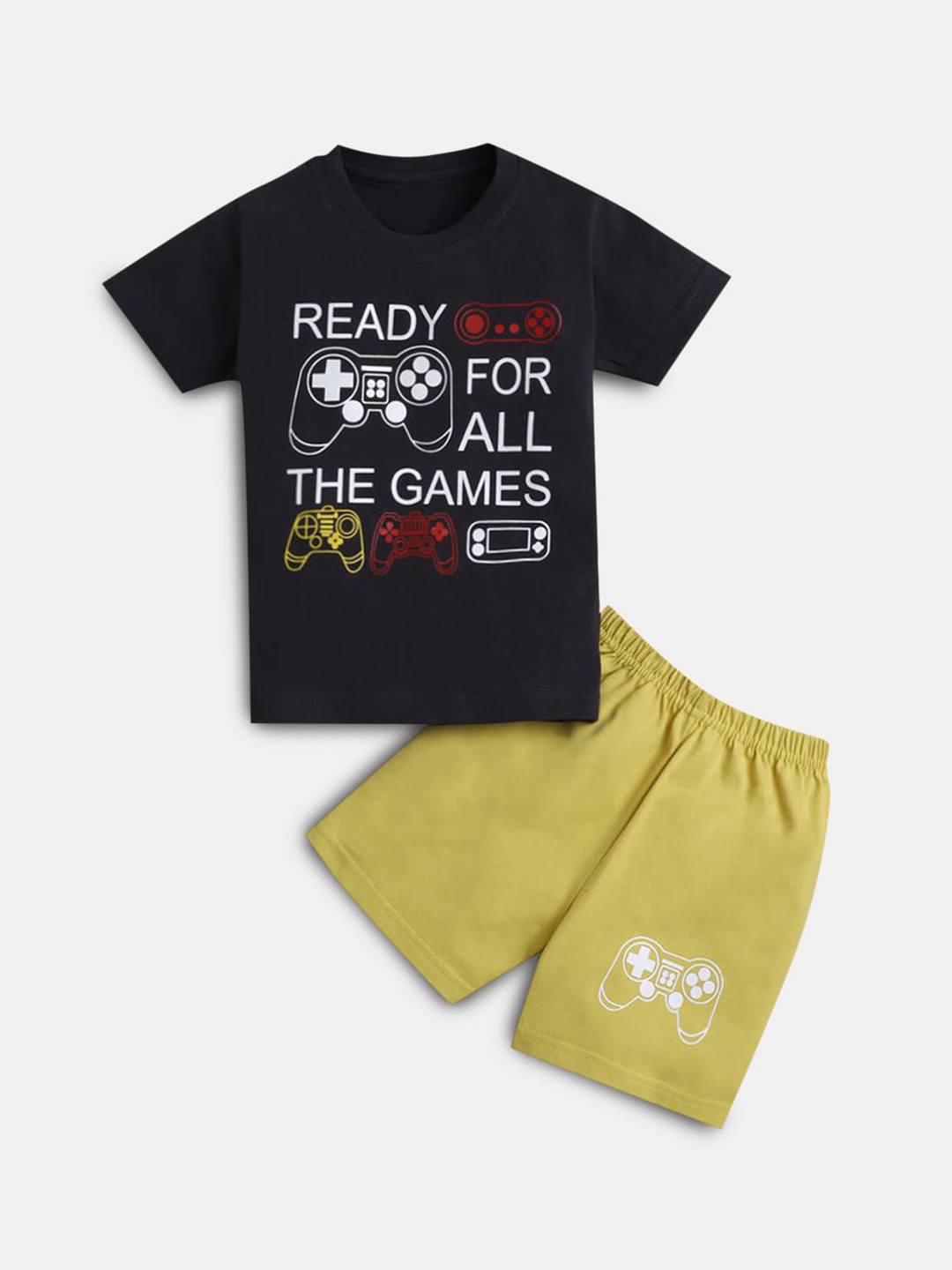 

Hopscotch Boys Black & Yellow Printed T-shirt with Shorts