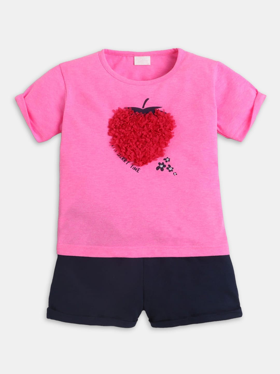 

Hopscotch Girls Pink & Navy Blue Cotton T-shirt with Shorts