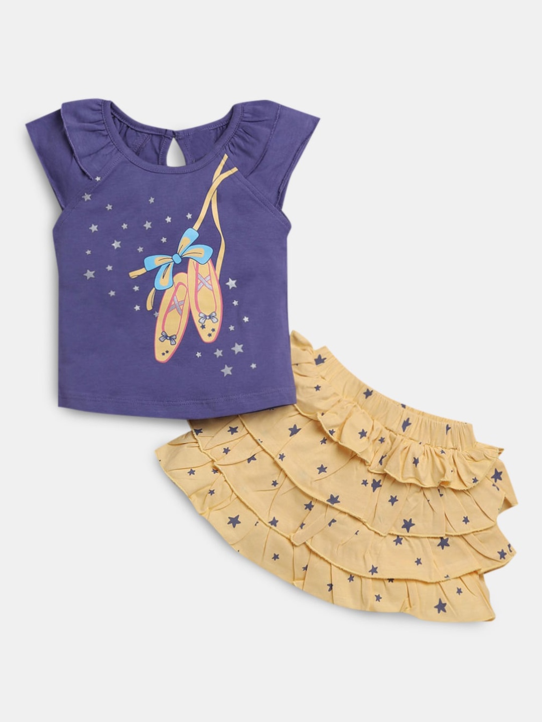 

Hopscotch Girls Purple & Beige Printed Clothing Set