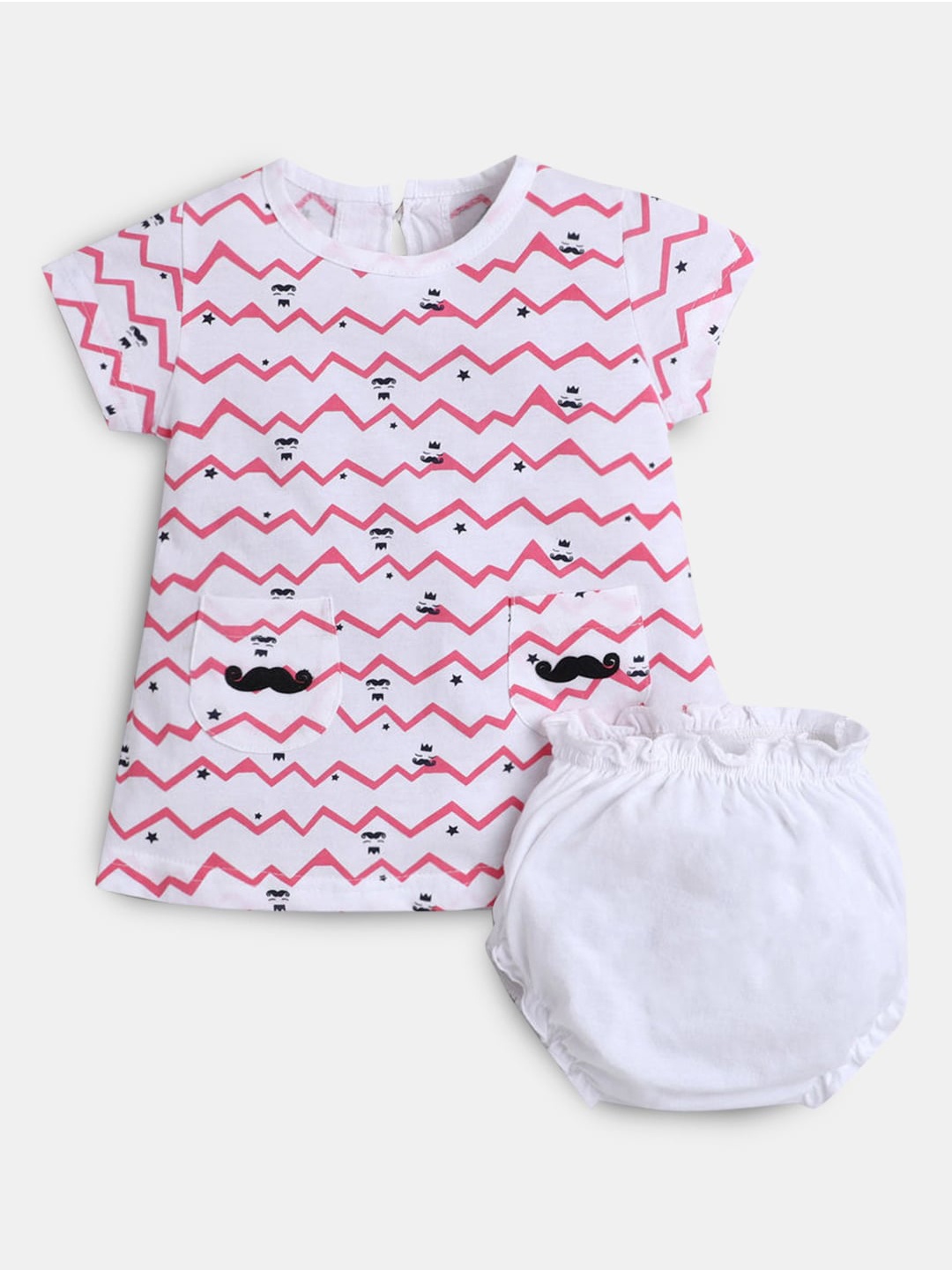 

Hopscotch Girls Pink & White Pure Cotton Printed Top with Bloomer