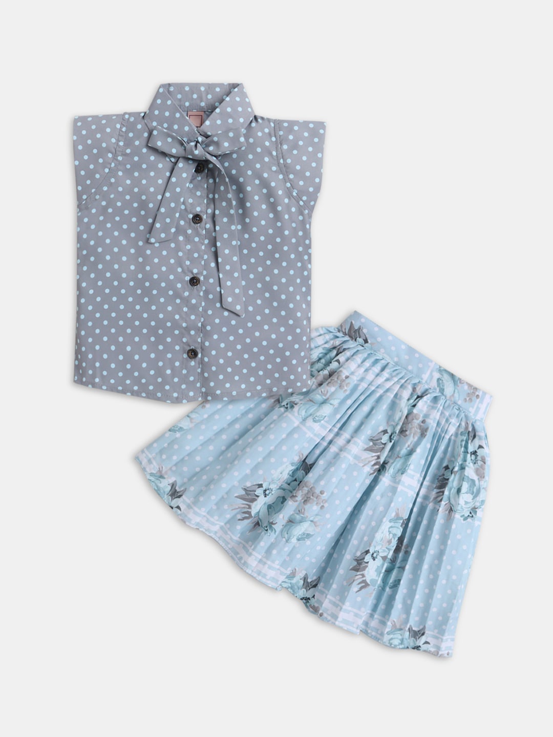 

Hopscotch Girls Blue & Grey Printed Clothing Set