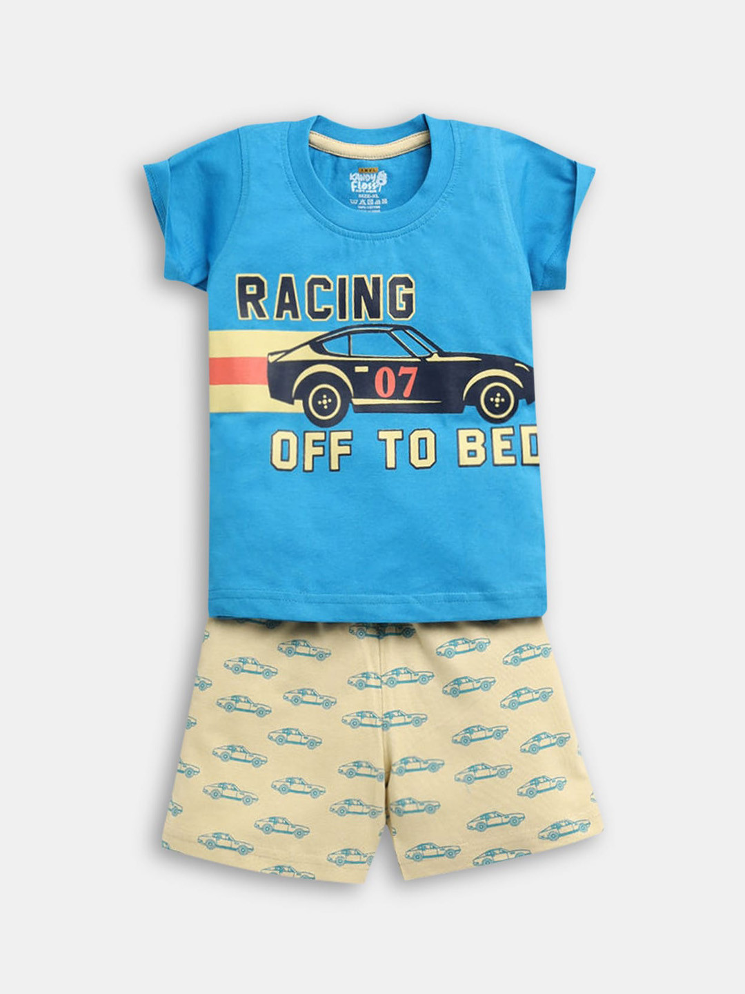 

Hopscotch Boys Pure cotton Blue & Yellow Printed T-shirt with Shorts