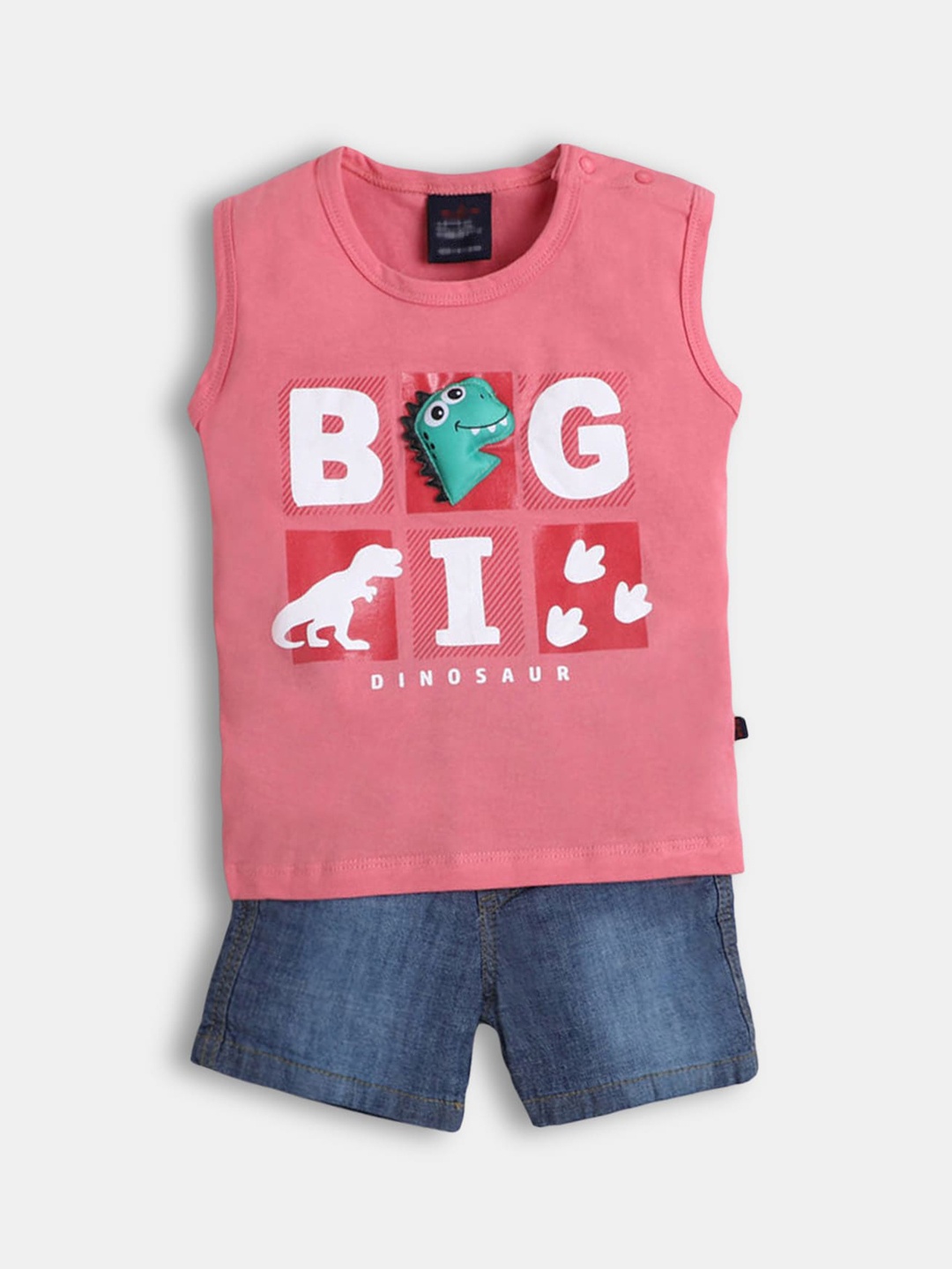 Hopscotch Boys Coral & Blue Printed T-shirt with Shorts