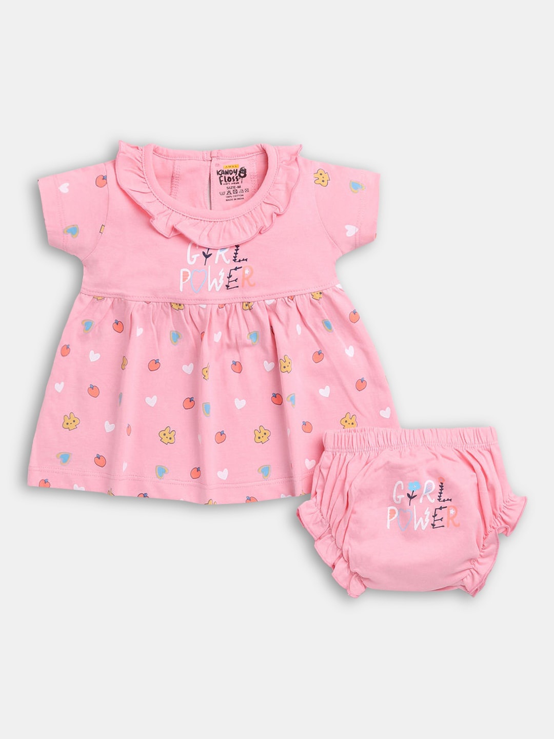 

Hopscotch Girls Pink & White Pure Cotton Printed Top with Bloomer
