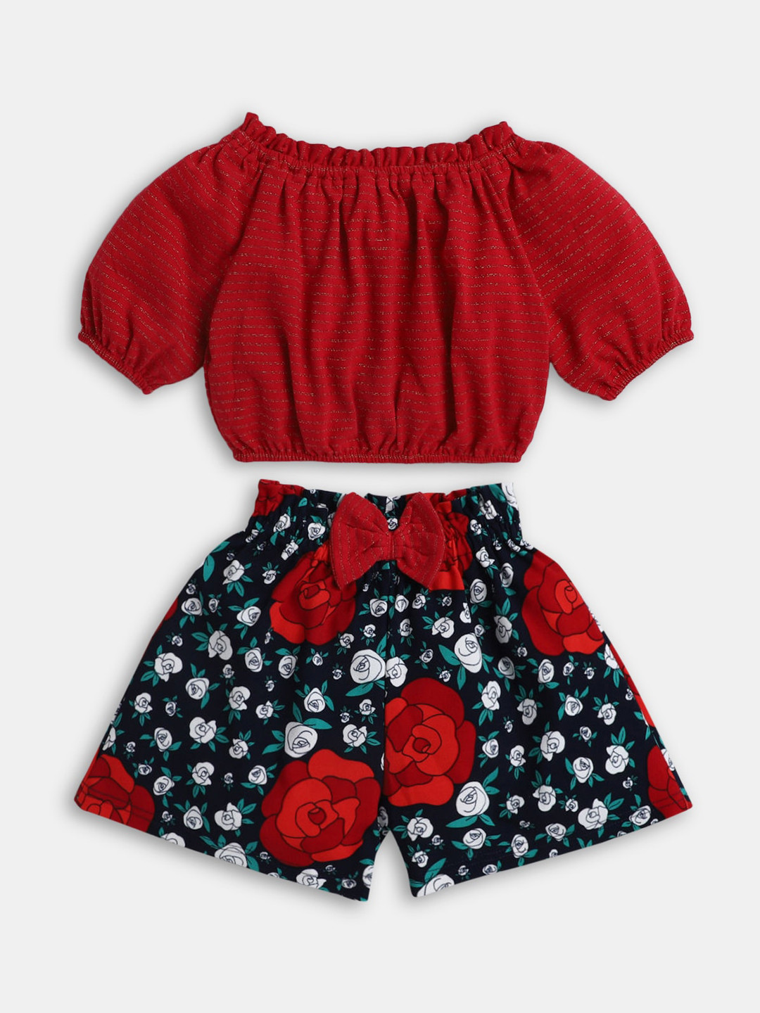 

Hopscotch Girls Red & Black Floral Print Clothing Set