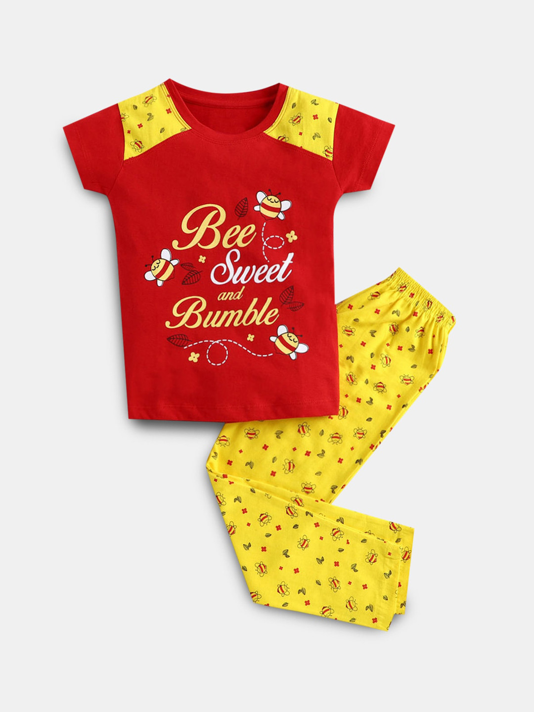 

Hopscotch Girls Red & Yellow Printed T-shirt with Trousers