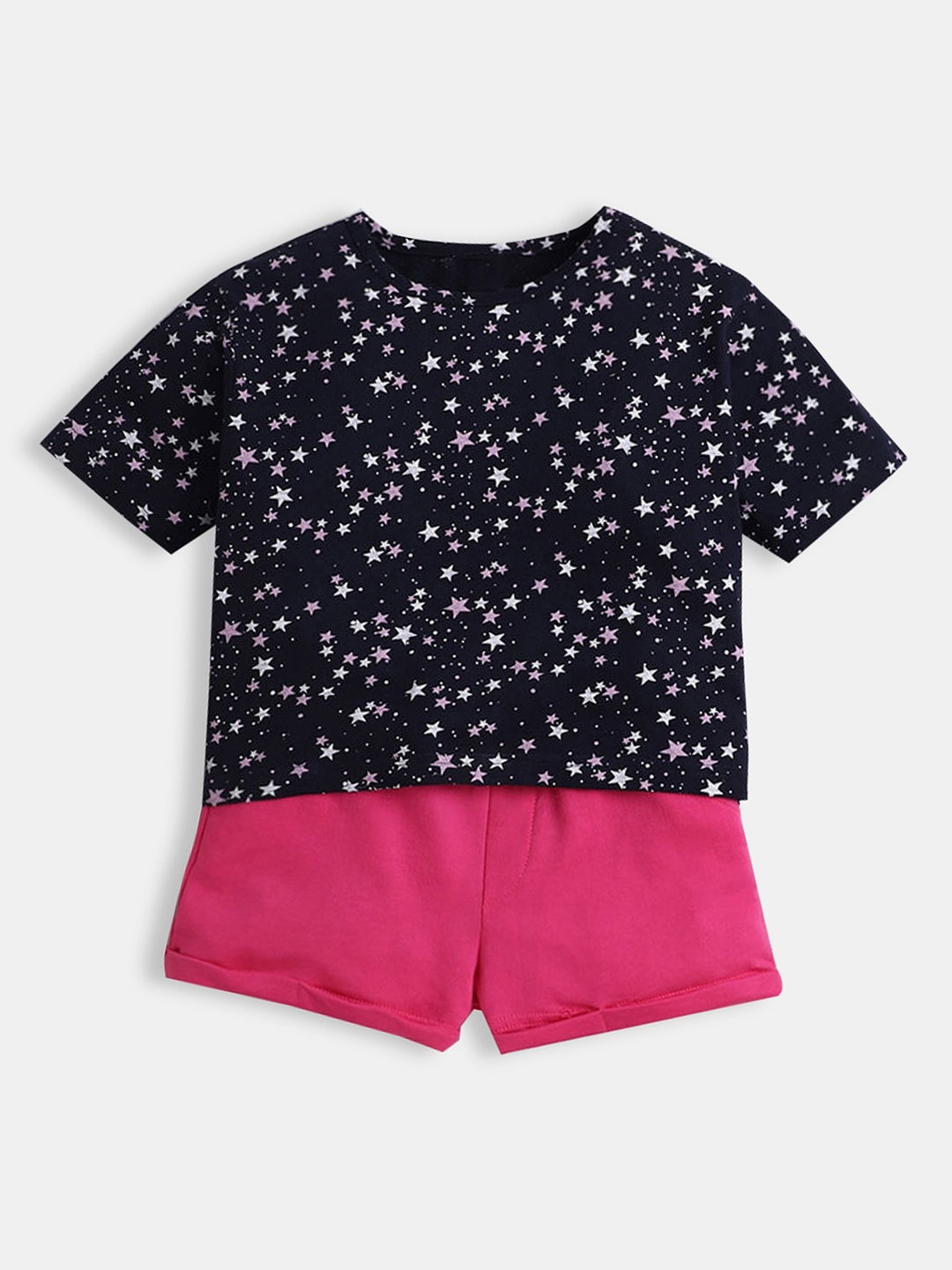 

Hopscotch Girls Pink & Black Printed T-shirt with Shorts