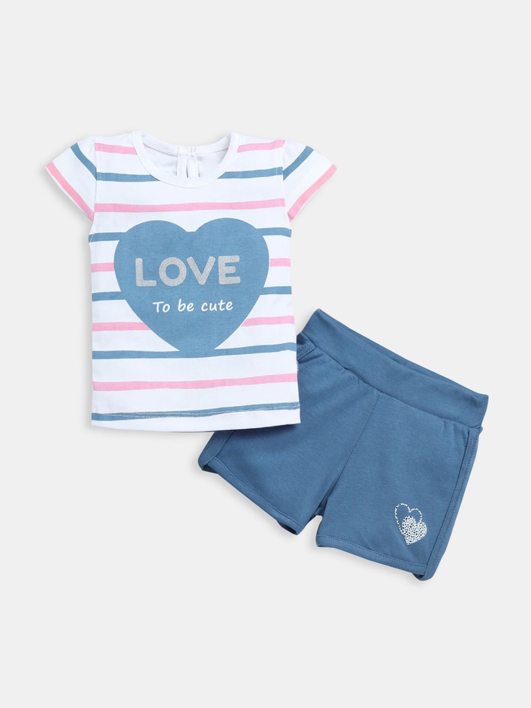 

Hopscotch Girls Blue & White Striped T-shirt with Shorts