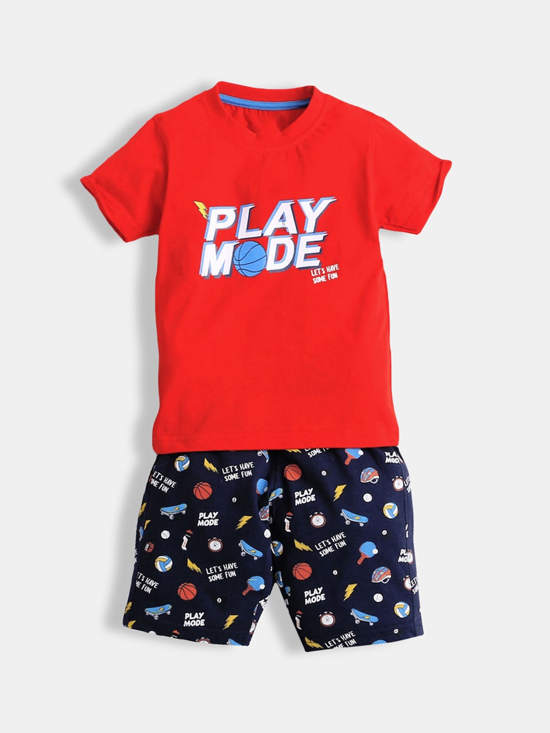 

Hopscotch Boys Red & Blue Printed T-shirt with Shorts