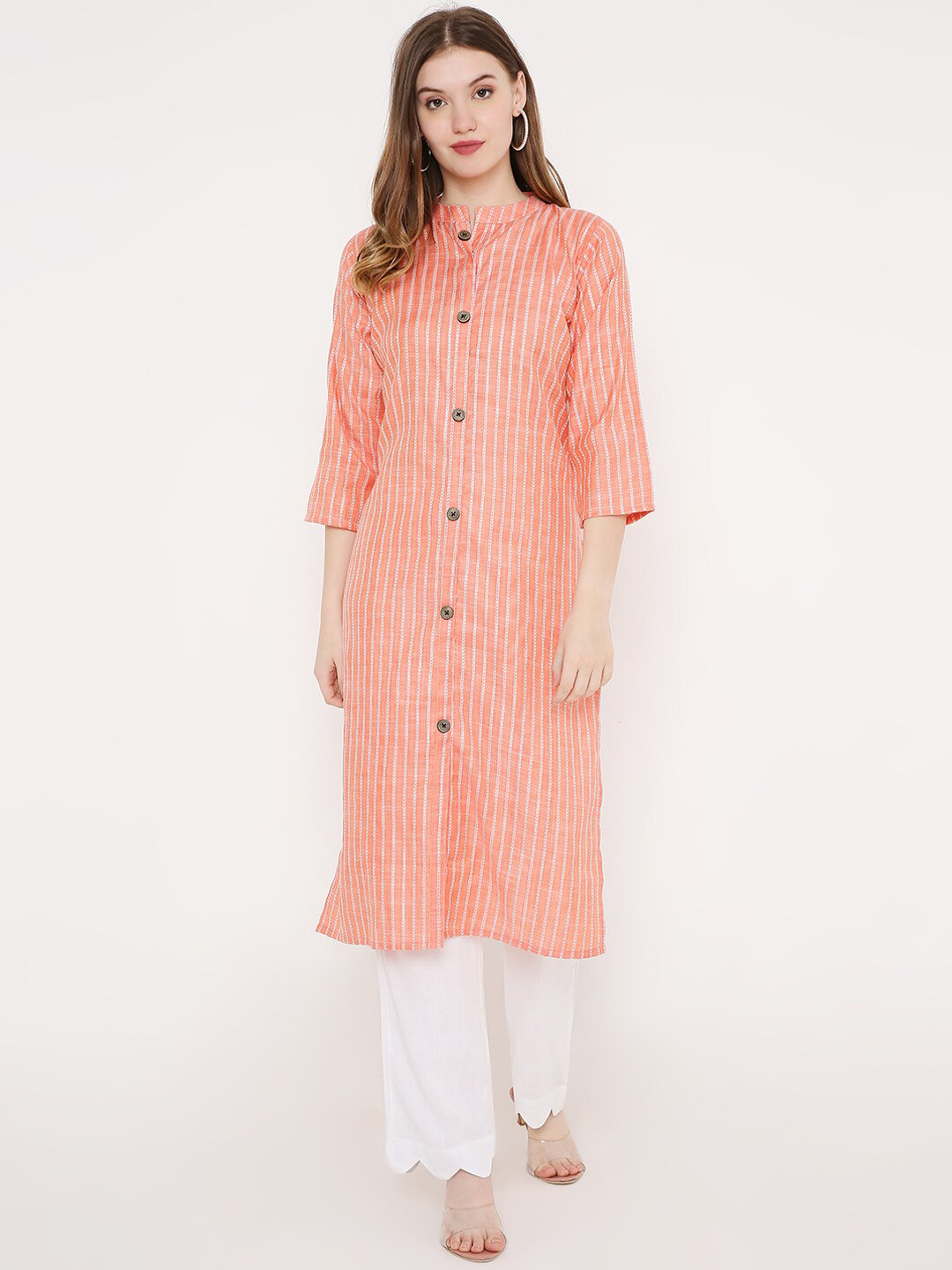 

Peppertree Women Orange Striped Kurta