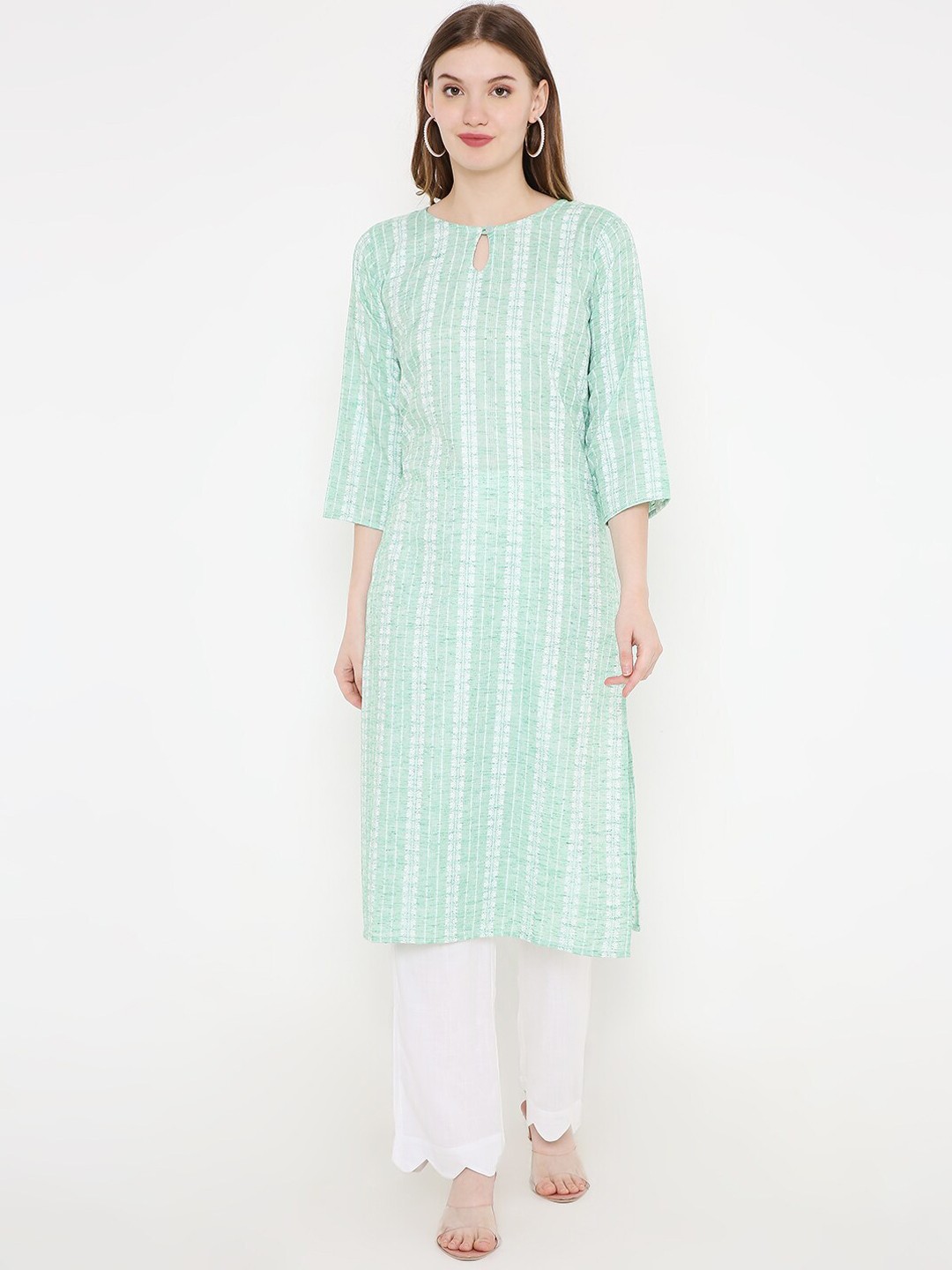 

Peppertree Women Green Striped Thread Work Kurta
