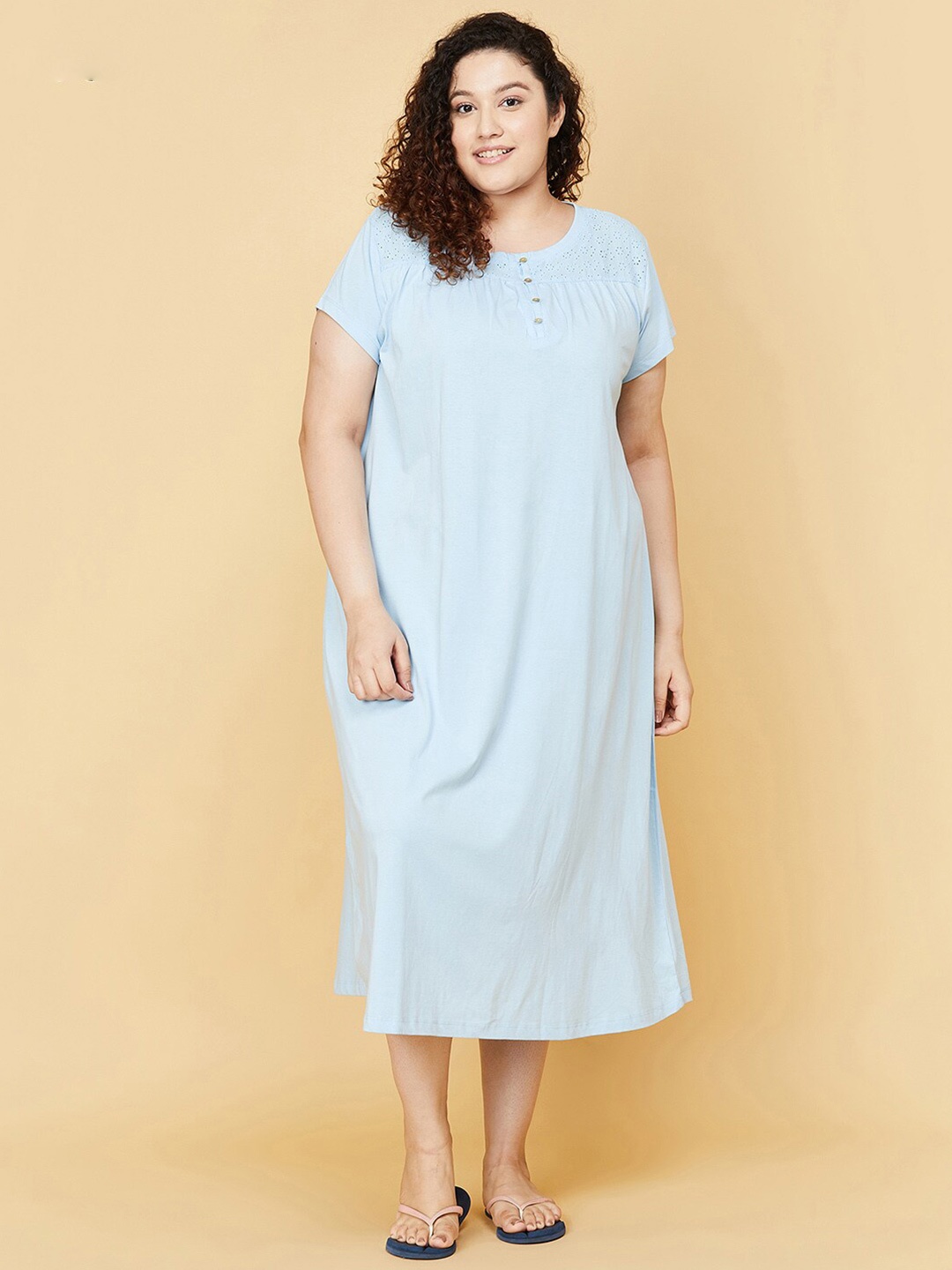 

max Plus Size Women Grey Melange Round Neck Nightdress