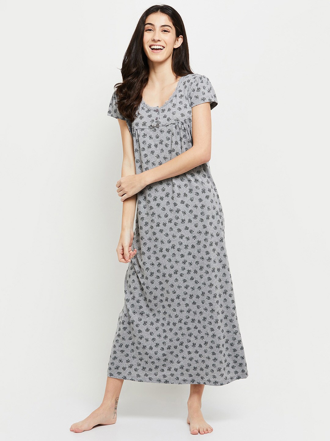 

max Grey Melange Printed Maxi Nightdress