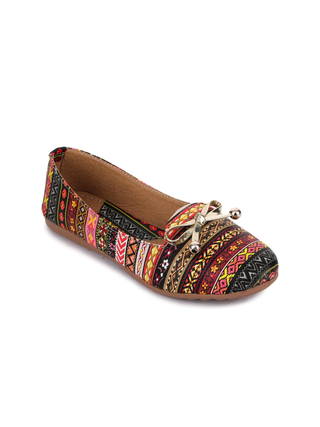 

Moonwalk Women Black Striped Ethnic Ballerinas with Bows Flats