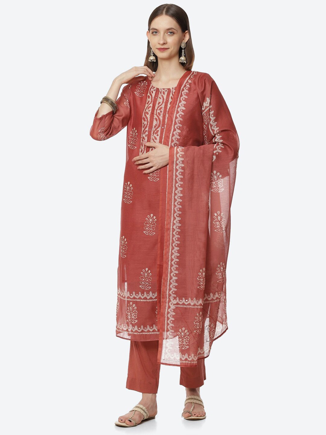

Biba Brown & White Printed Unstitched Dress Material