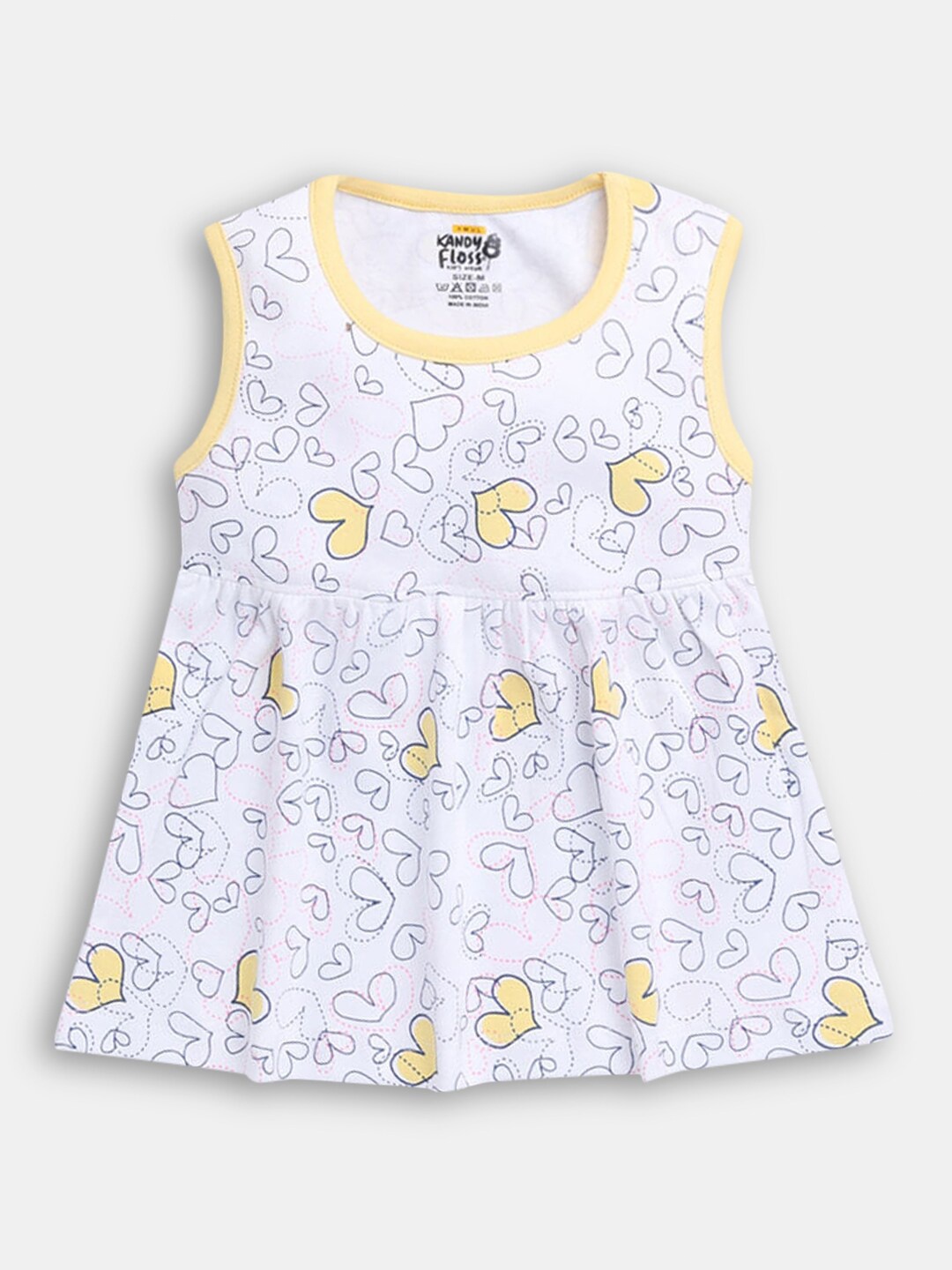 

Hopscotch Yellow & White All-Over Print Sleeveless Causal Dress