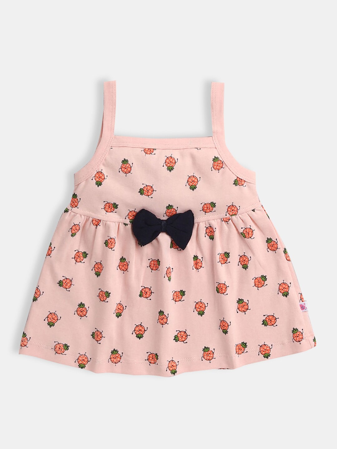 

Hopscotch Girls Peach-Coloured Fruit Print Sleeveless Casual Dress