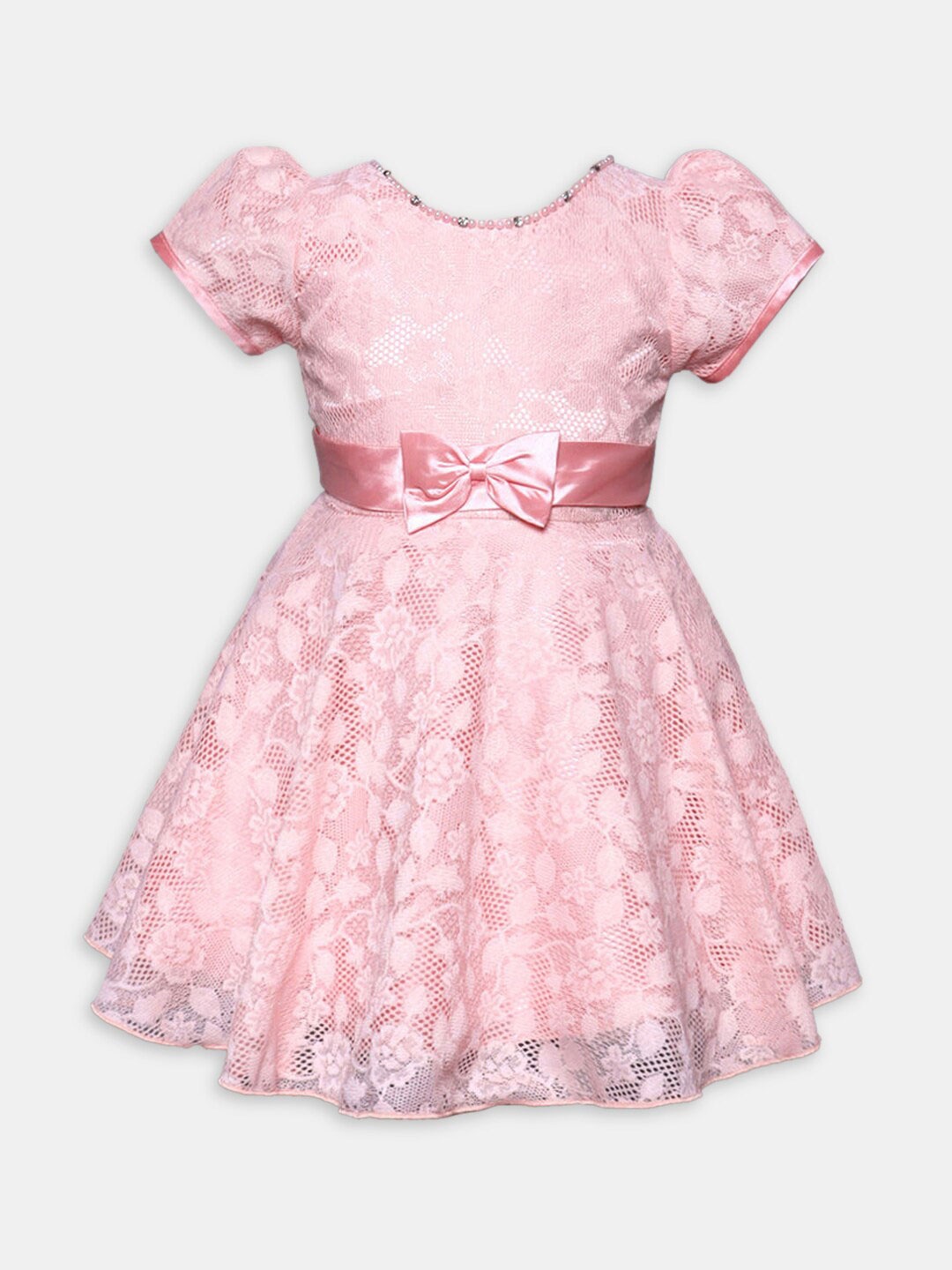 

Hopscotch Peach-Coloured Self Design Floral Dress