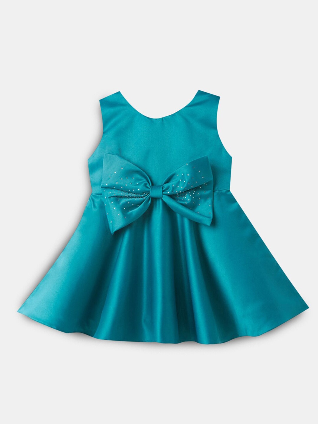 Hopscotch Kids Girls Blue Solid Party Sleeveless Dress